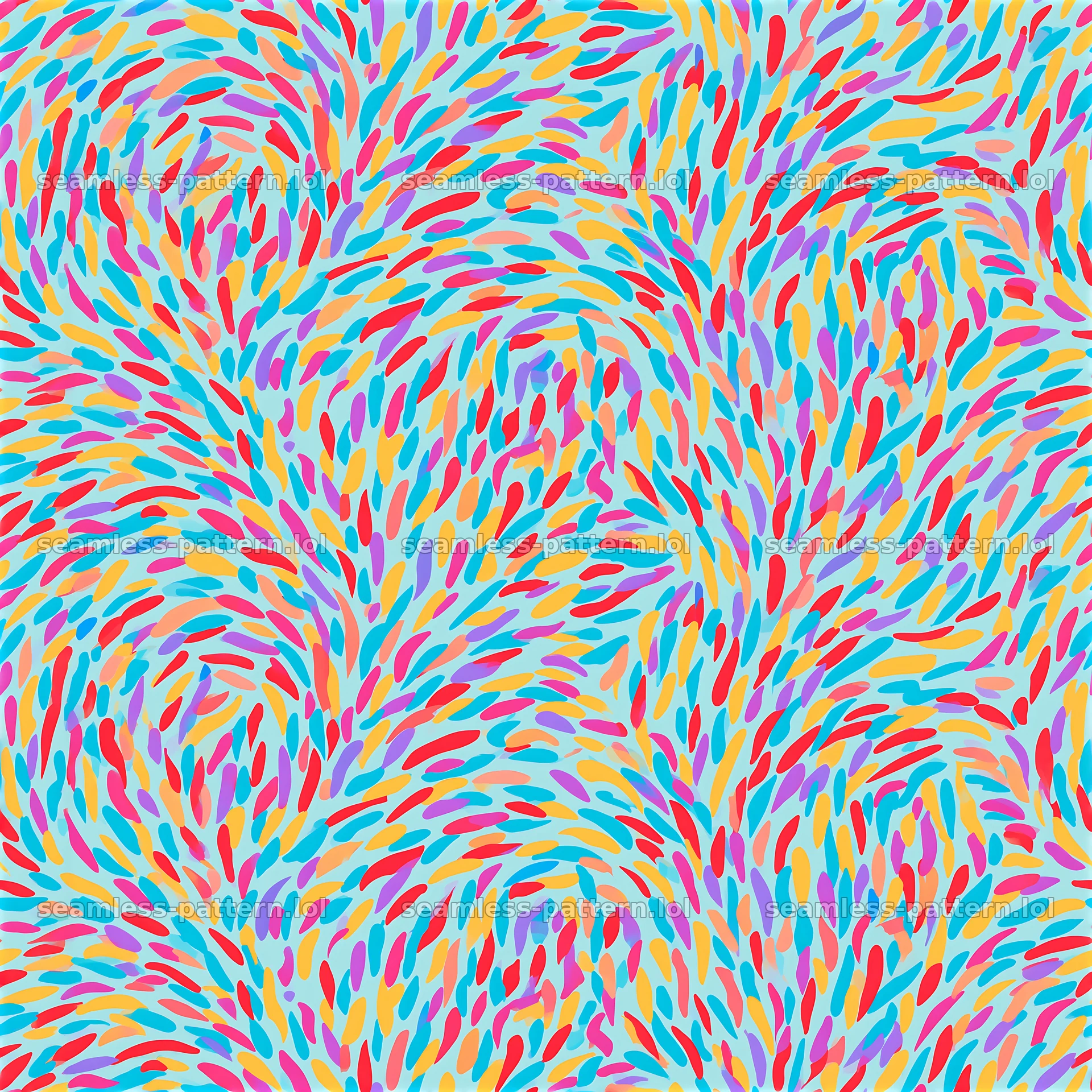 Vibrant organic waves seamless pattern in colors of blue, yellow, and red — seamless tileable pattern at 8192x8192
