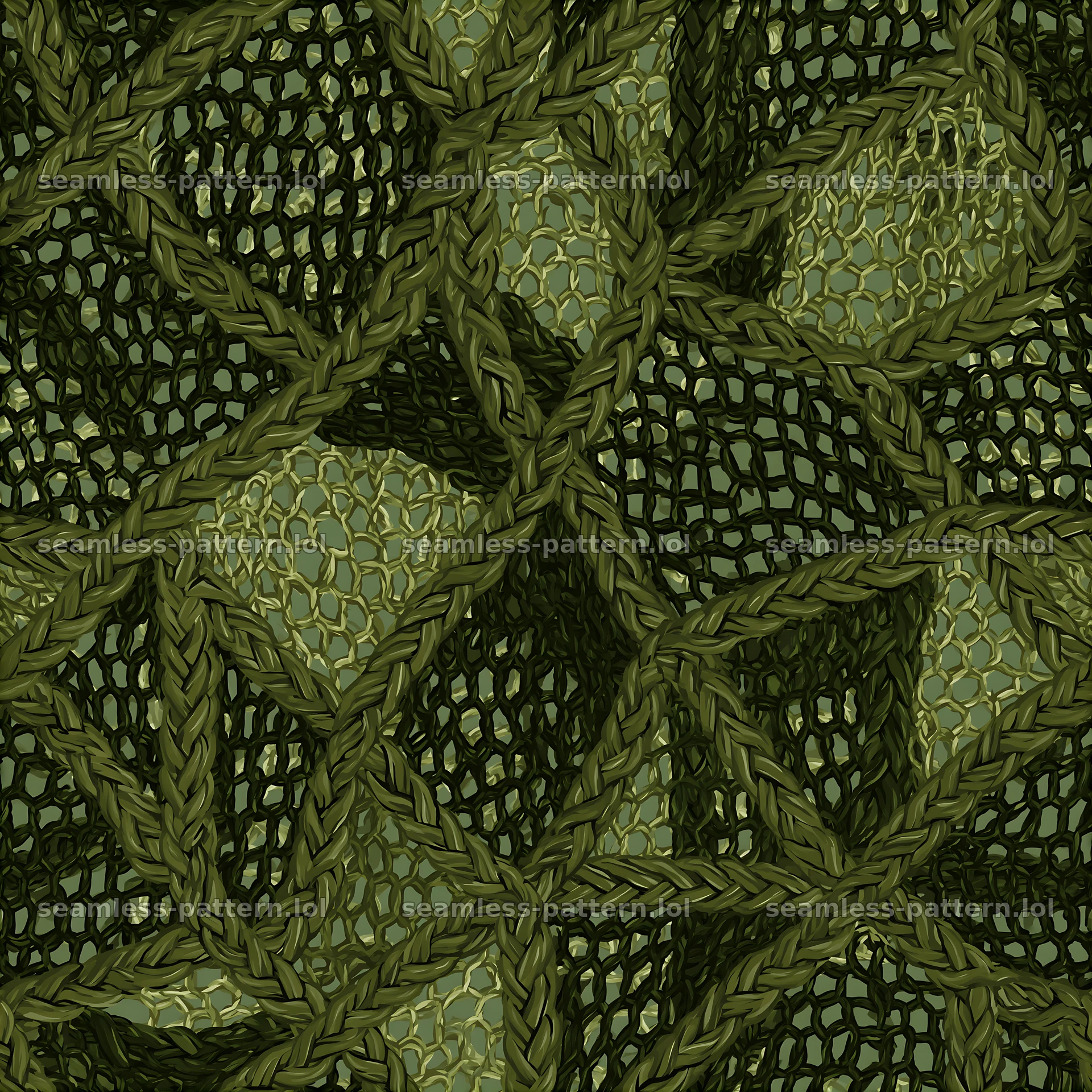 Green camouflage netting seamless pattern with woven textures — seamless tileable pattern at 8192x8192