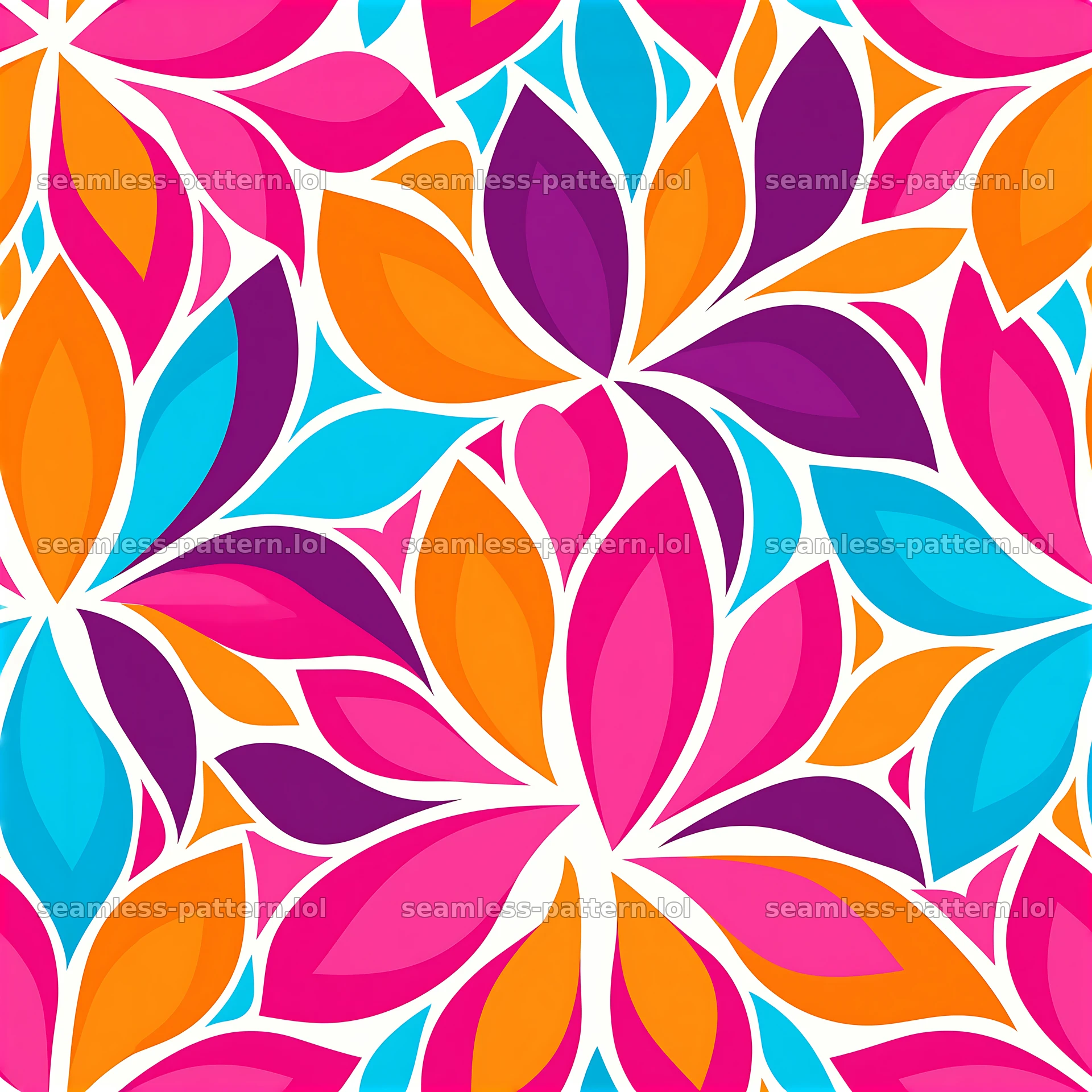 Vibrant abstract petals repeating pattern in bright colors — seamless tileable pattern at 8192x8192