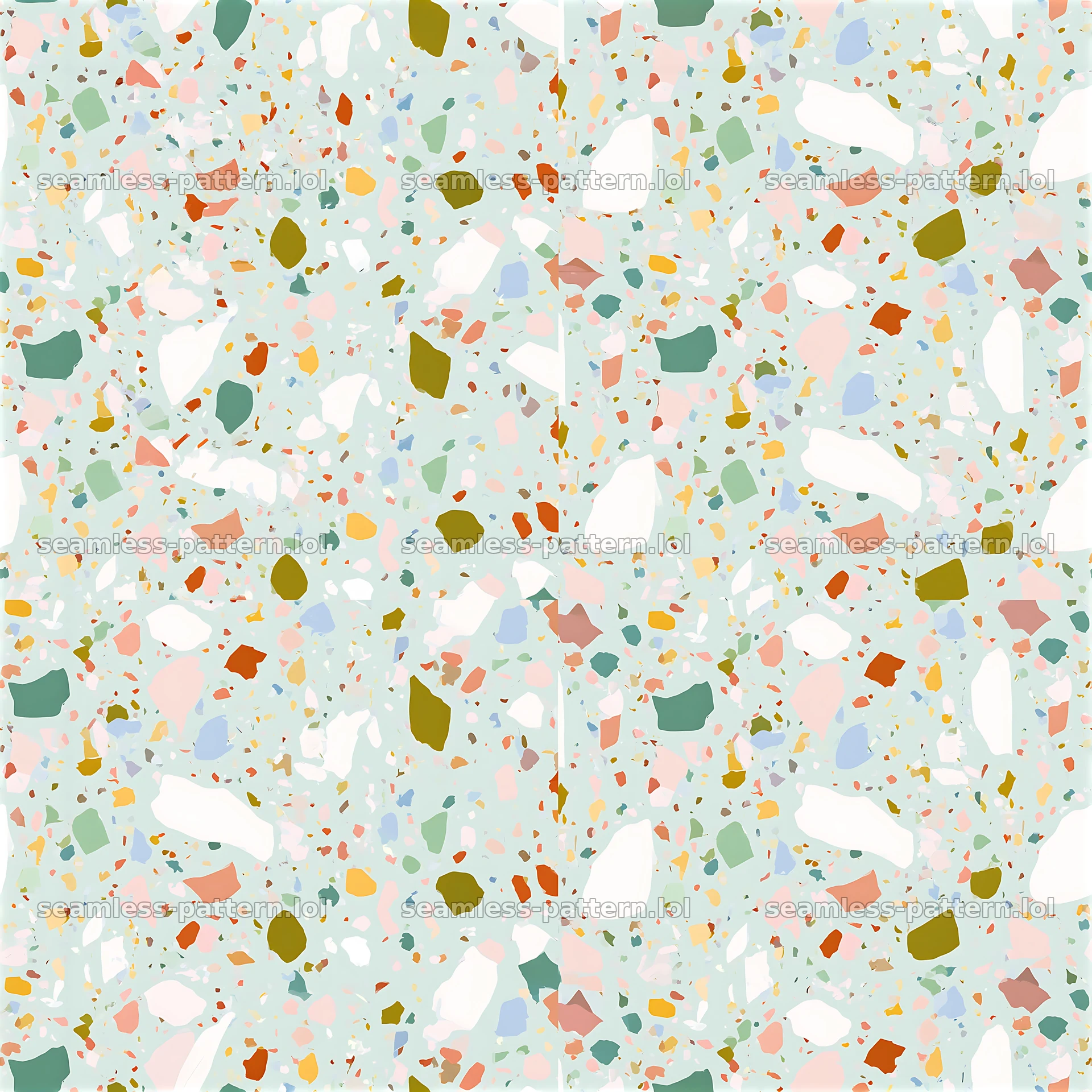 Colorful terrazzo seamless pattern with varied shapes and colors — seamless tileable pattern at 8192x8192