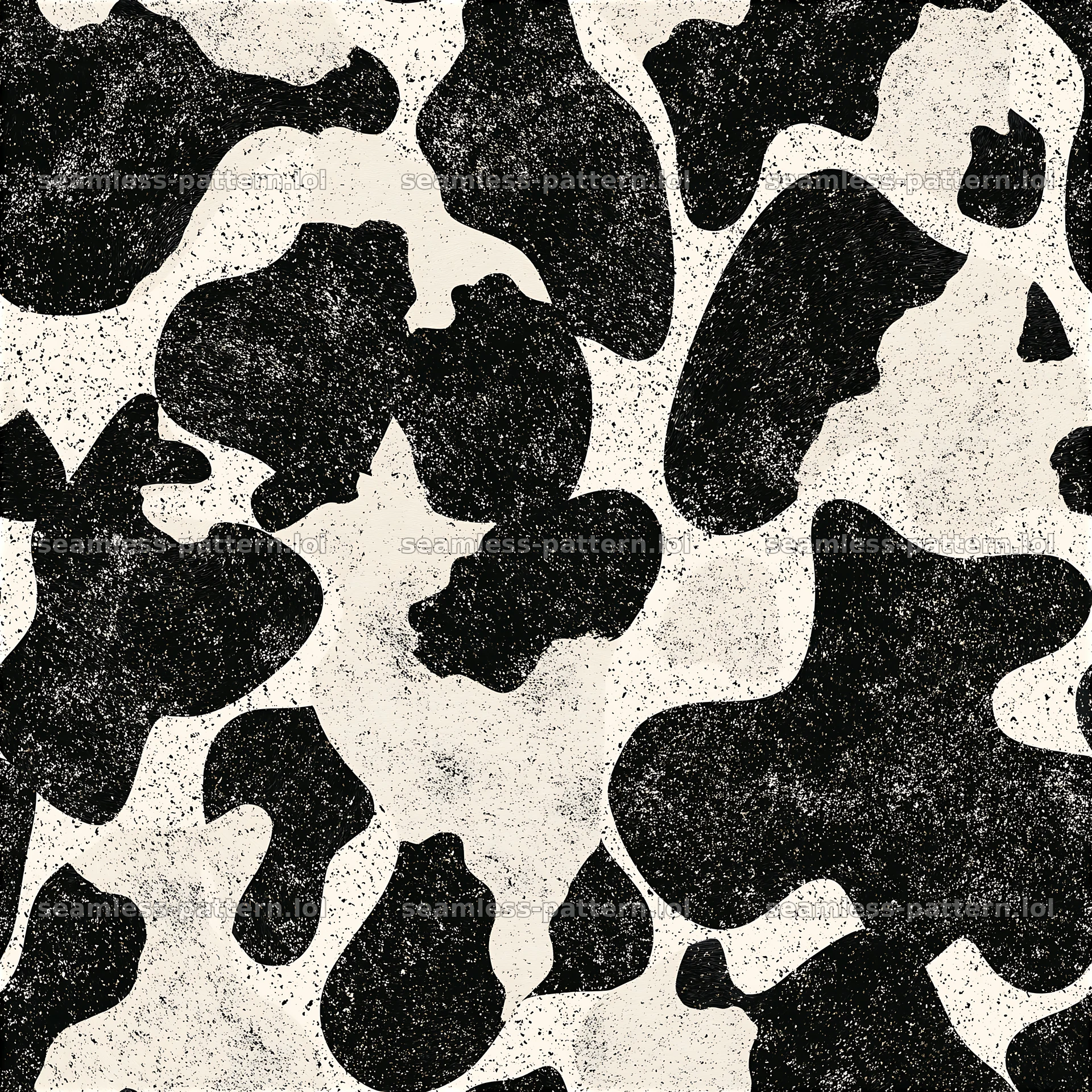 Seamless high contrast cowhide pattern in black and white shapes — seamless tileable pattern at 8192x8192