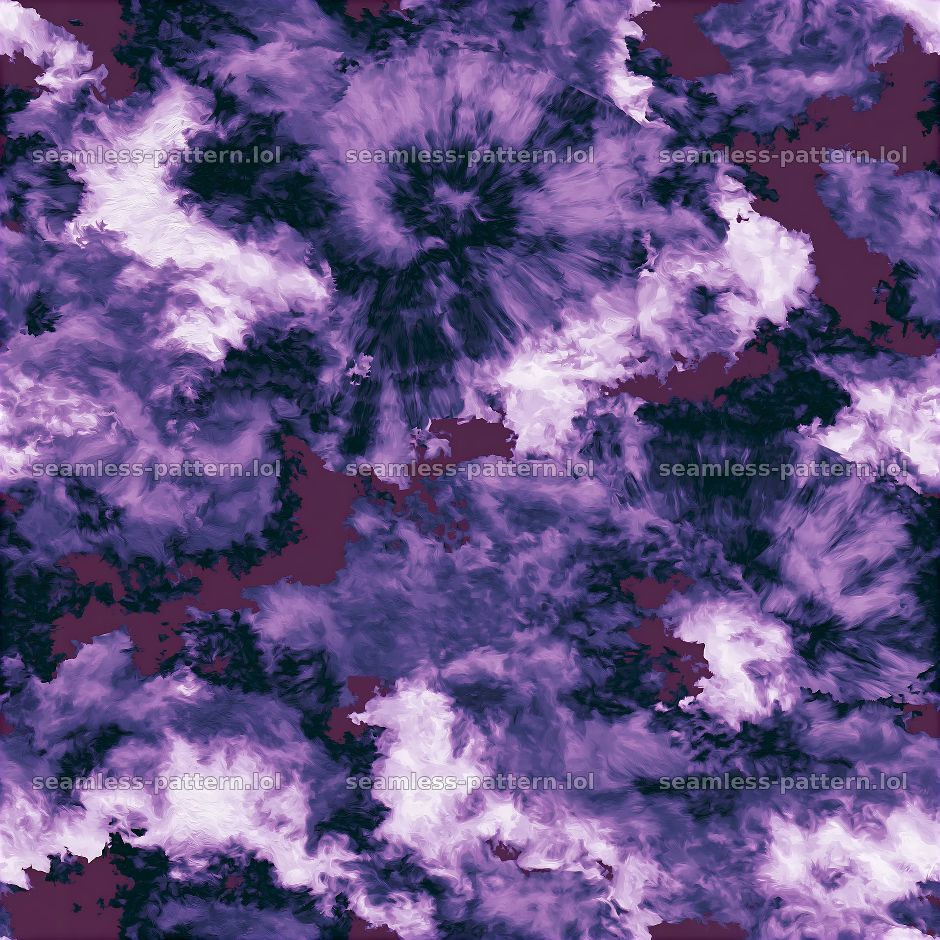 Purple tie dye camouflage repeat pattern with swirling details — seamless tileable pattern at 8192x8192