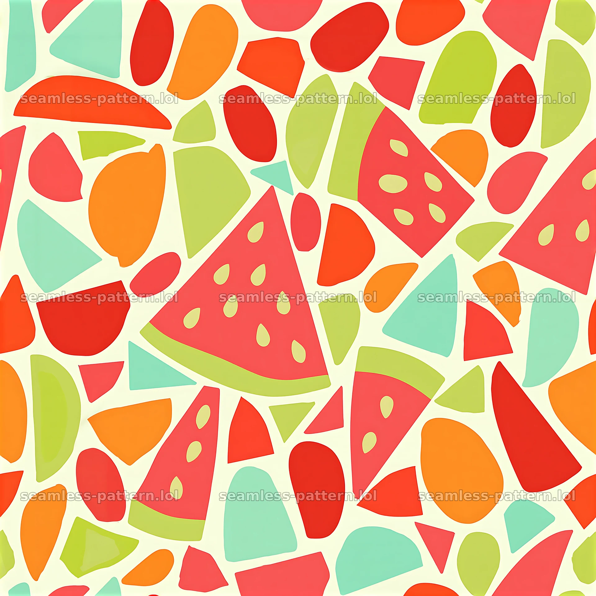 Bright organic mosaic seamless pattern features colorful fruit shapes — seamless tileable pattern at 8192x8192