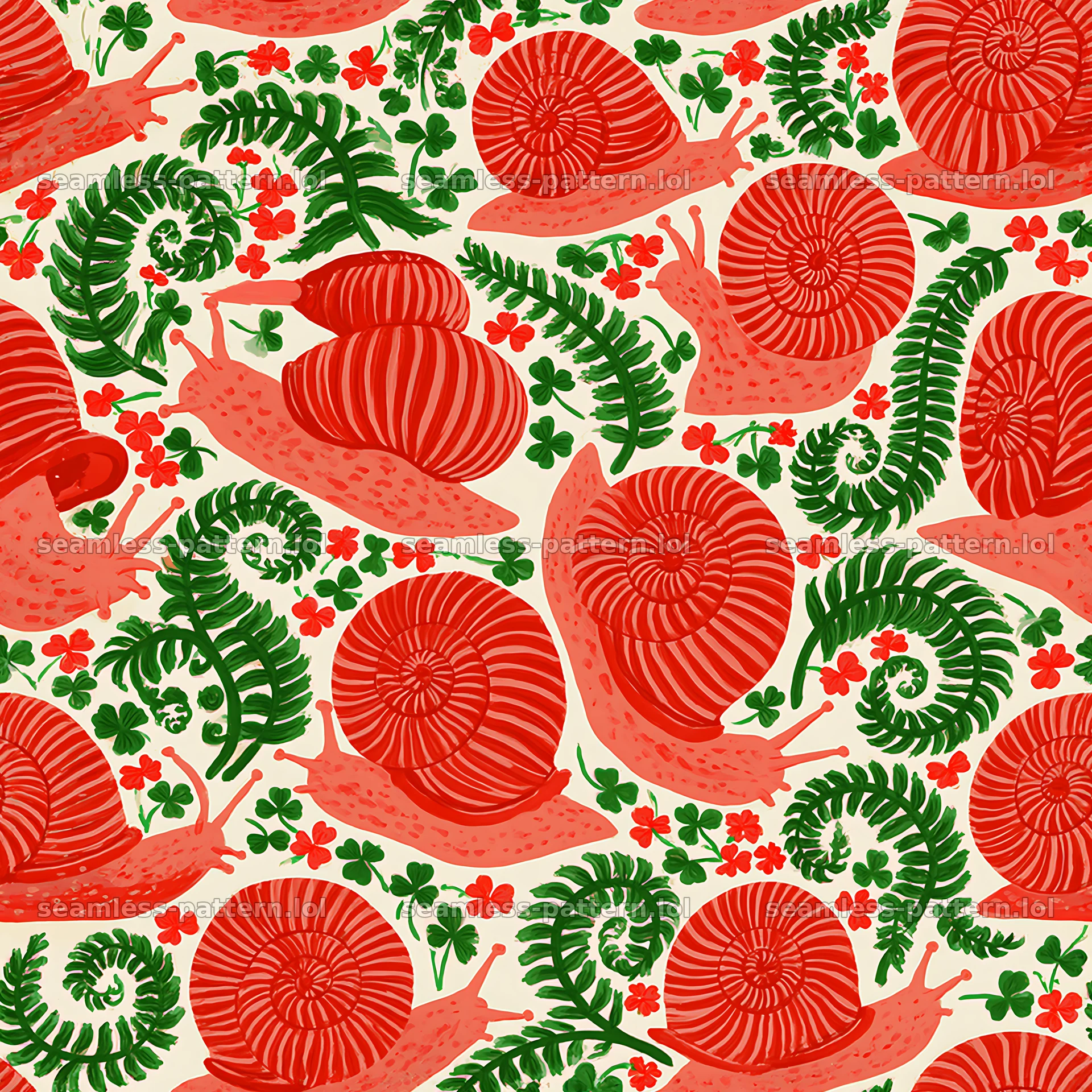 Red garden snail seamless pattern for fabric and wallpaper — seamless tileable pattern