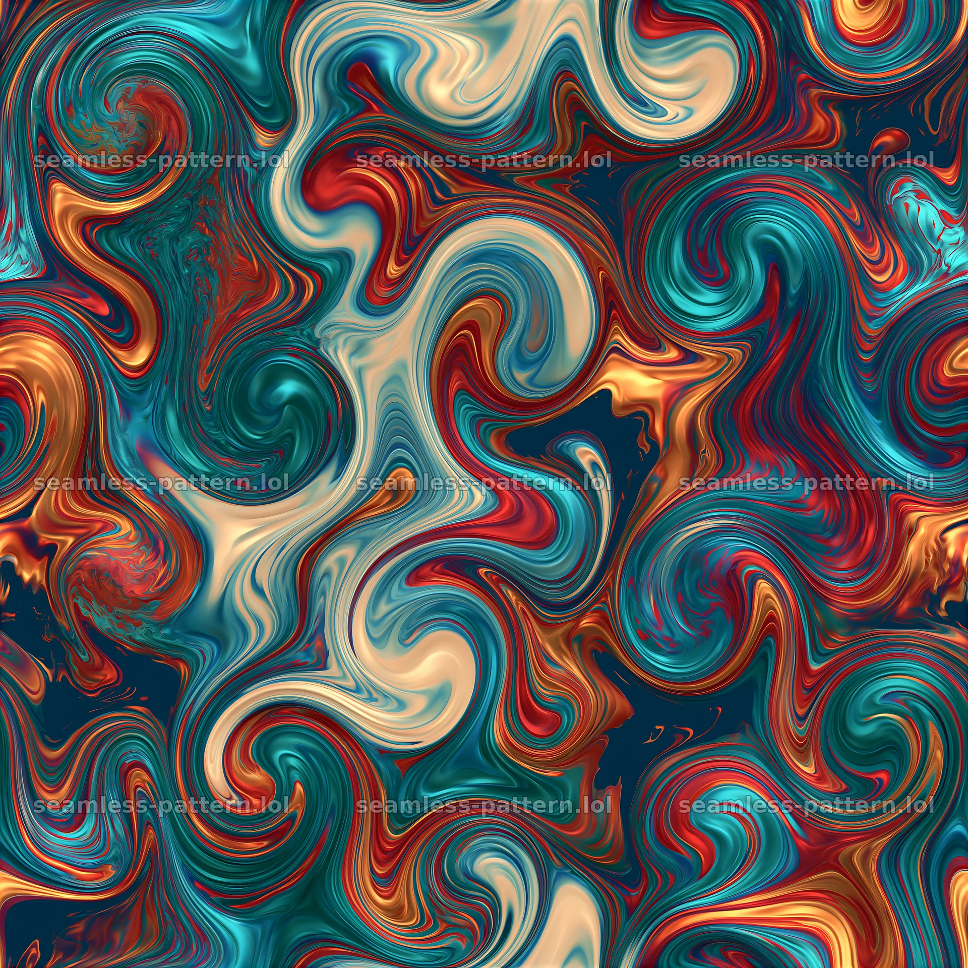 Colorful liquid swirls seamless pattern with bold movement and depth — seamless tileable pattern at 8192x8192