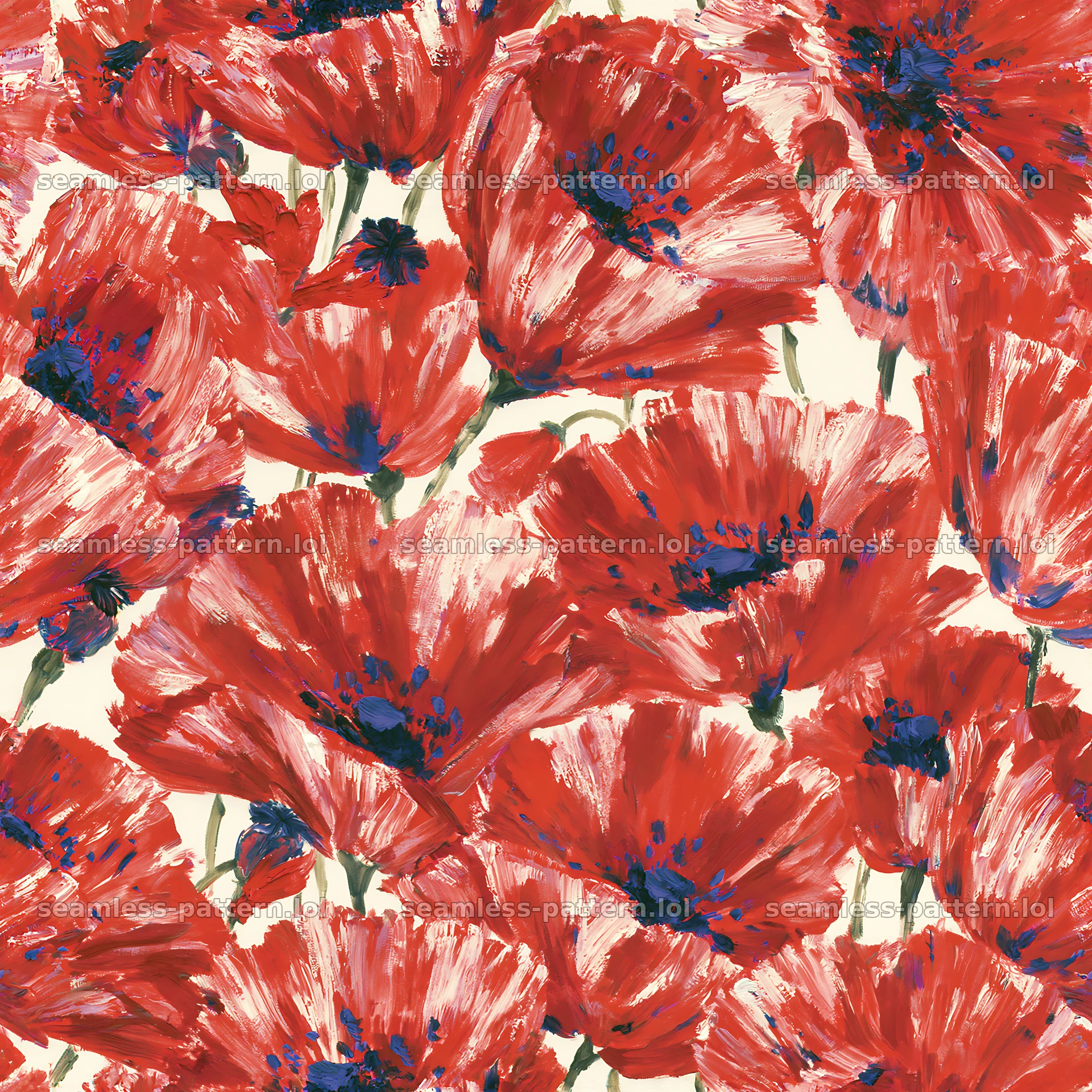 Repeat wildflower brushstroke pattern in vibrant red tones — seamless tileable pattern