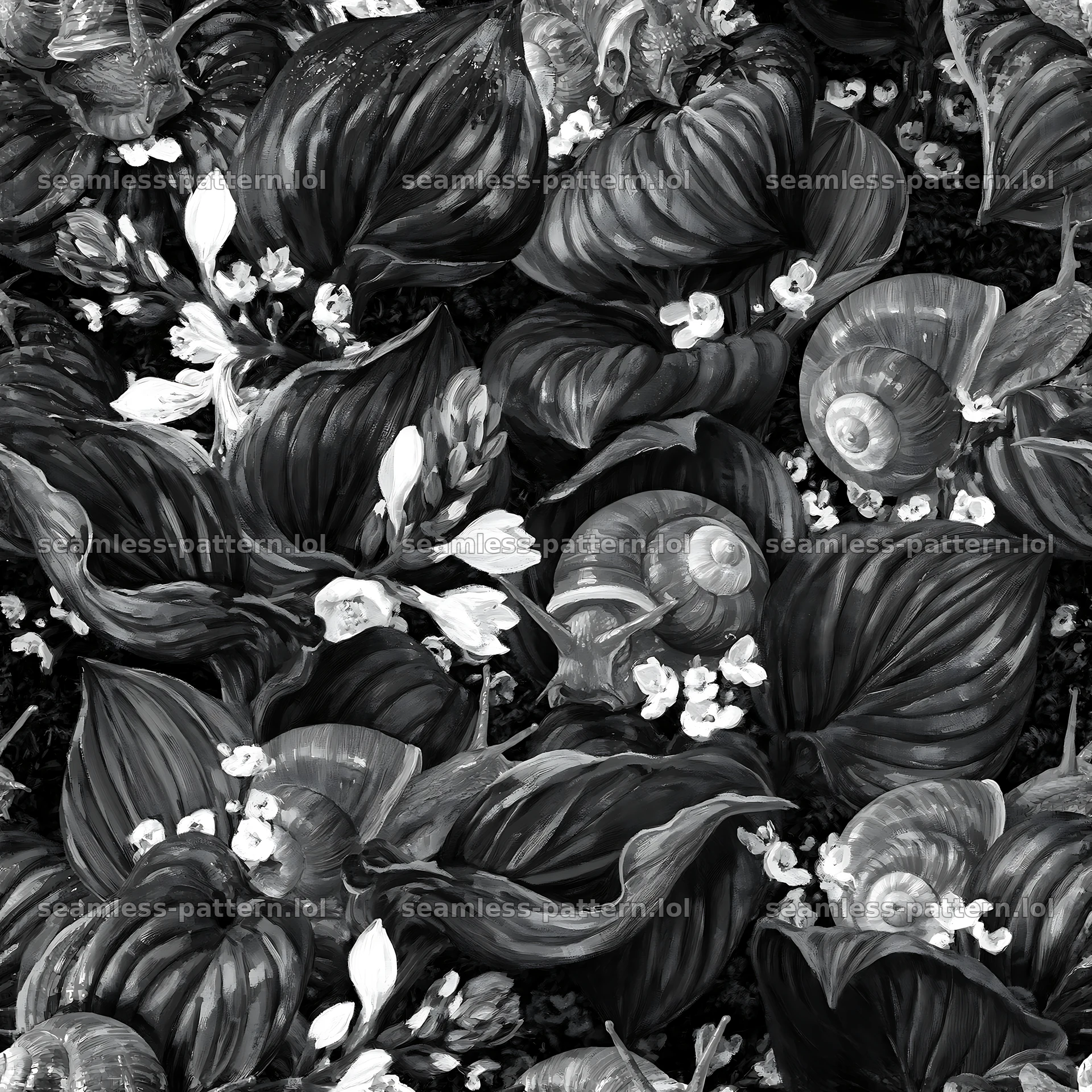 Red garden snail repeat pattern for fabric or wallpaper — seamless tileable pattern