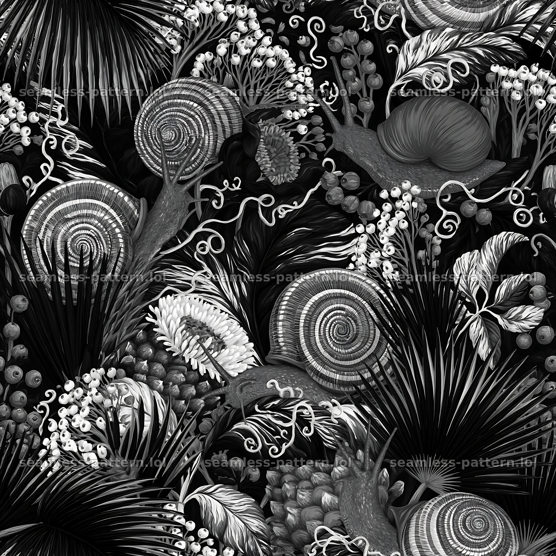 Crimson snail repeating pattern for fabric and wallpaper — seamless tileable pattern