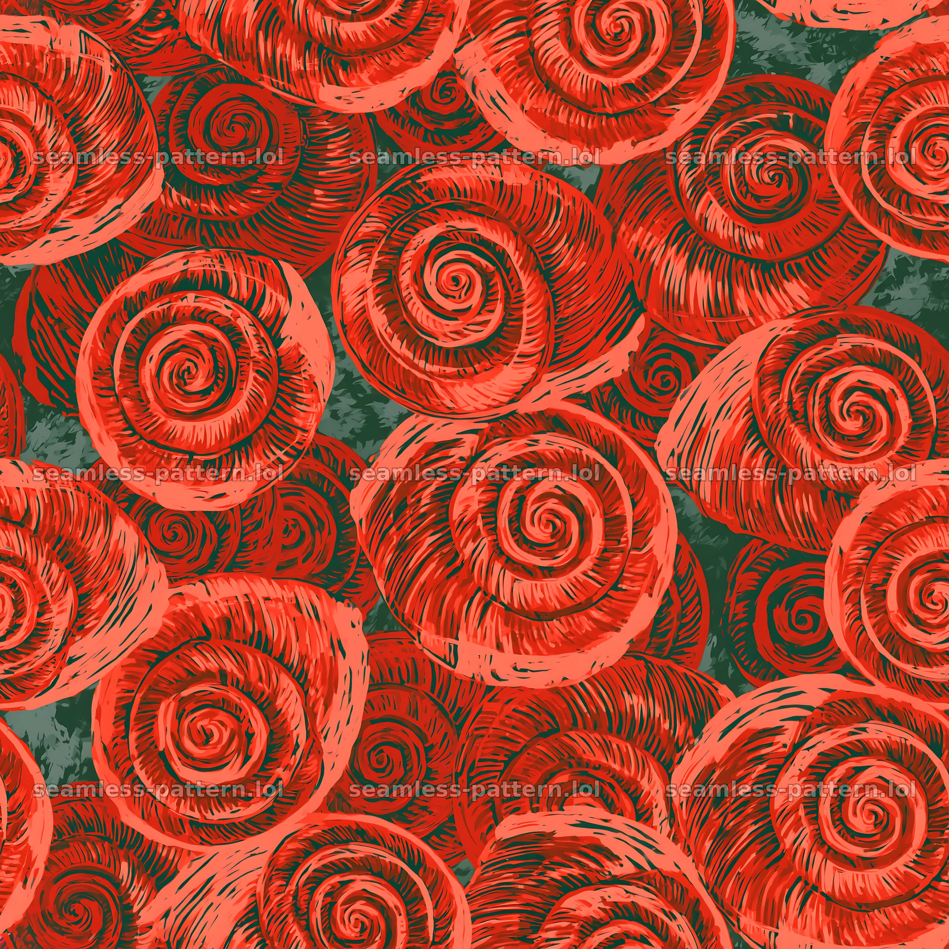 Red snail spiral shell seamless pattern for fabric and wallpaper — seamless tileable pattern