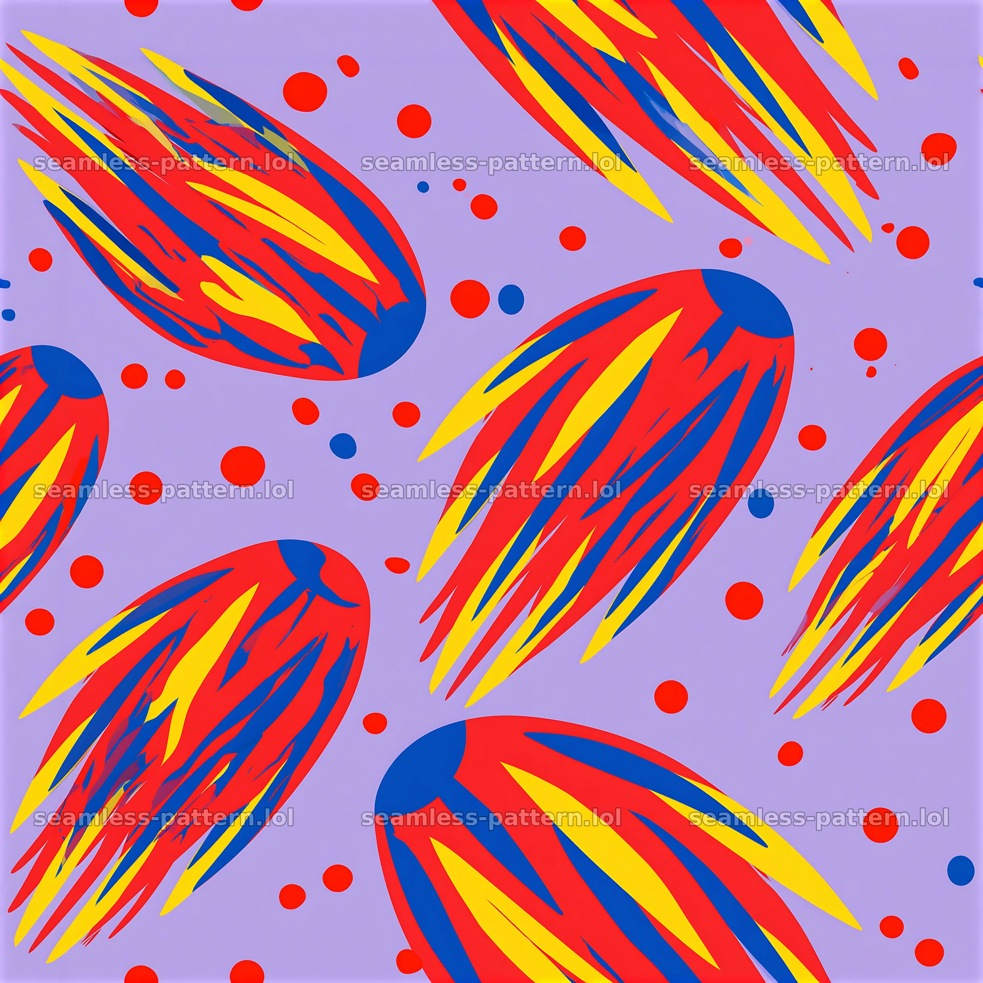 Vibrant comet seamless pattern with colorful shapes on a light background — seamless tileable pattern at 8192x8192
