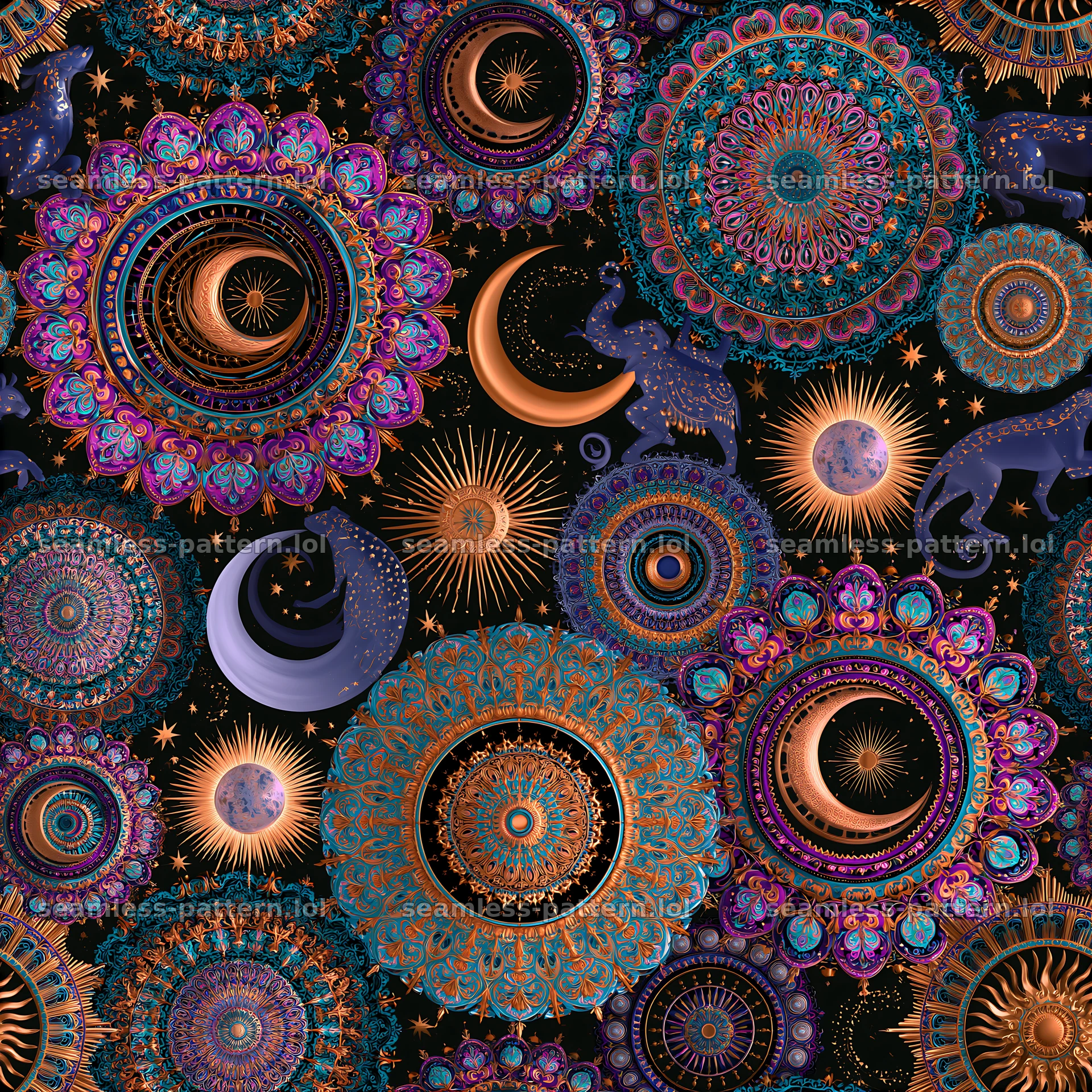 Colorful astrology seamless pattern with celestial motifs and symbols — seamless tileable pattern at 8192x8192