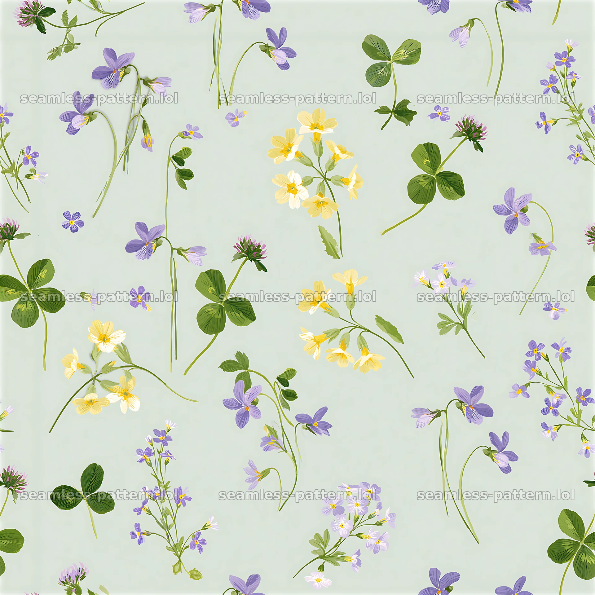 Garden flower seamless pattern with yellow and purple blooms — seamless tileable pattern at 8192x8192