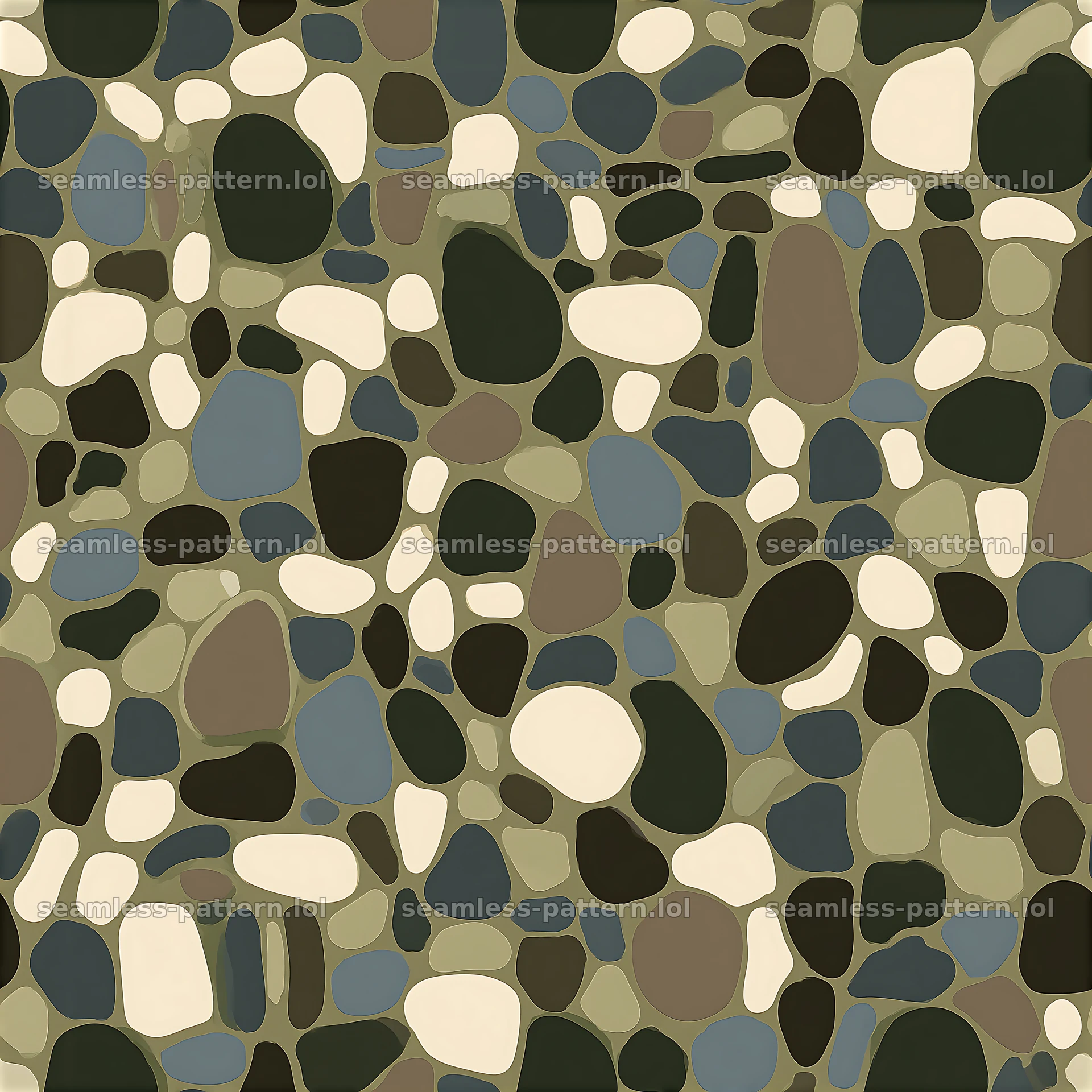 Seamless camouflage military pattern featuring various pebble shapes — seamless tileable pattern at 8192x8192