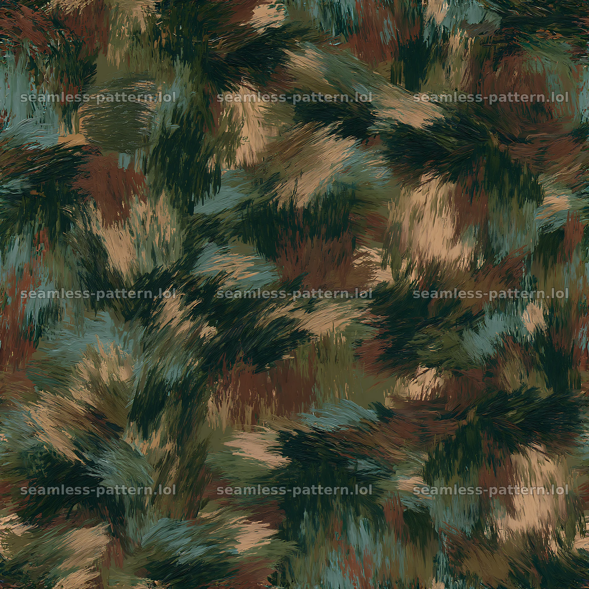 Seamless woodland camouflage brushstroke pattern — seamless tileable pattern