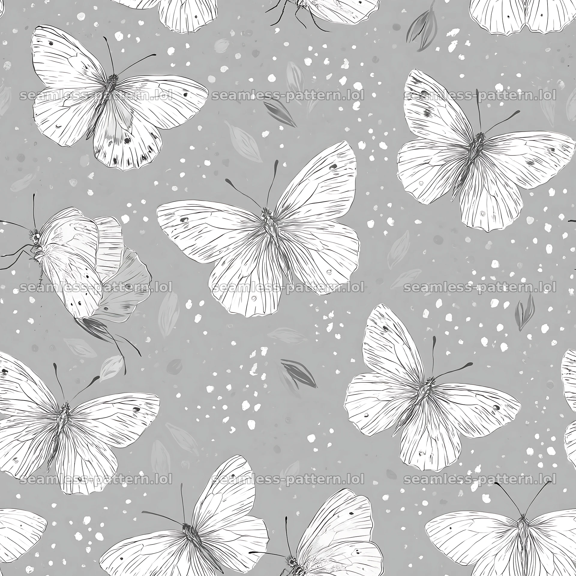 Hand drawn butterfly seamless pattern in monochrome style — seamless tileable pattern