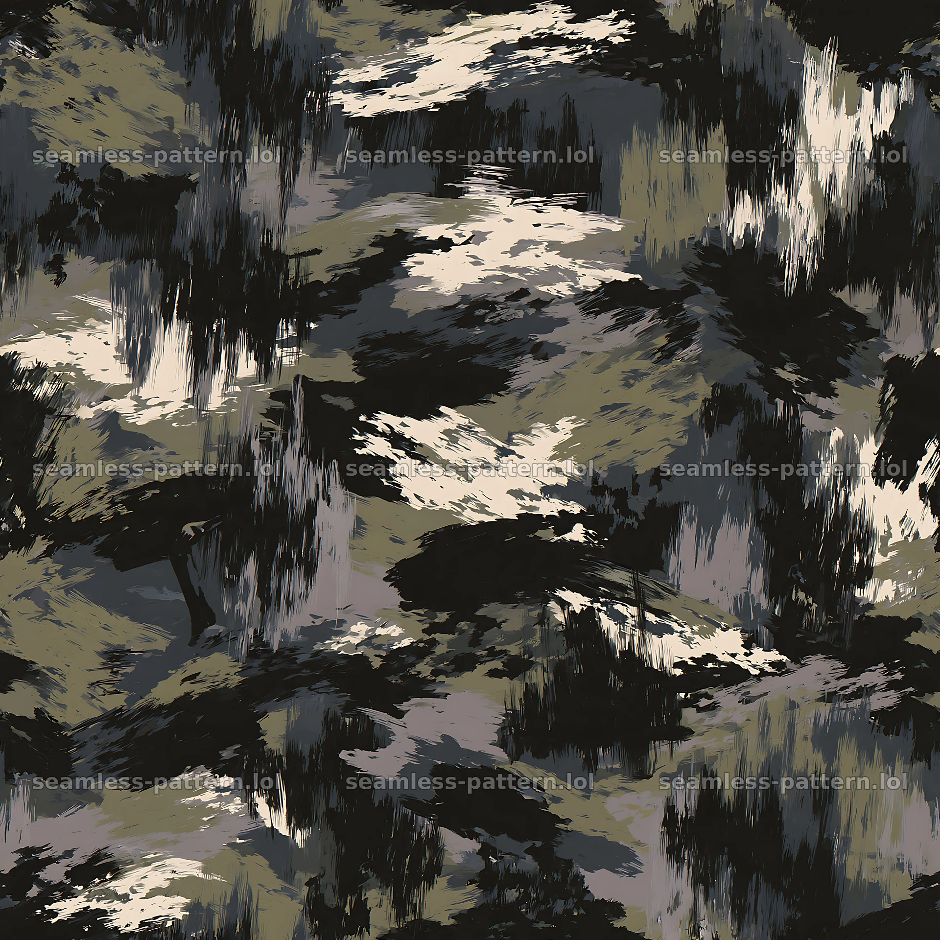 Seamless black camouflage brushstroke pattern for textiles — seamless tileable pattern