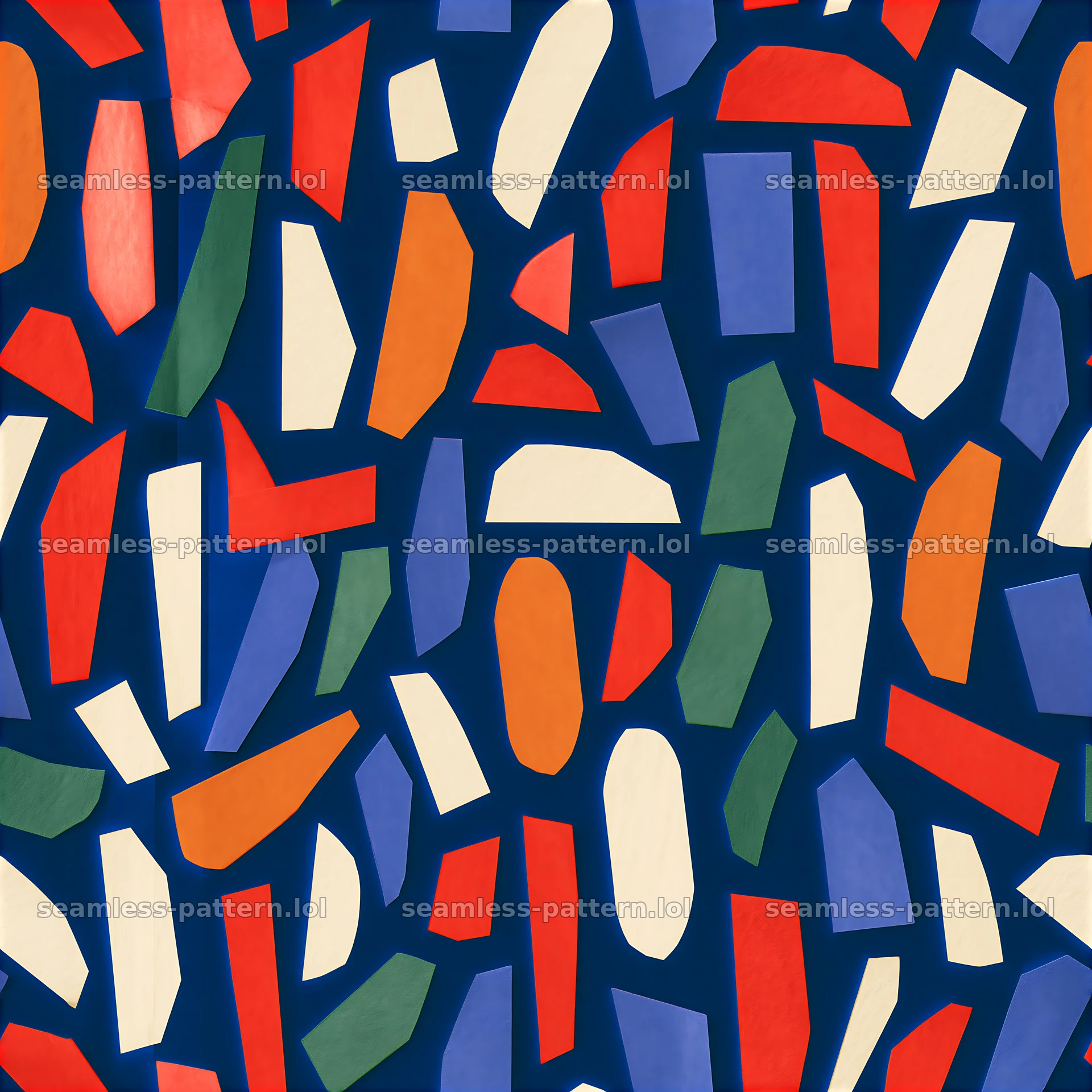 Cut paper confetti repeating pattern in bold colors — seamless tileable pattern at 8192x8192