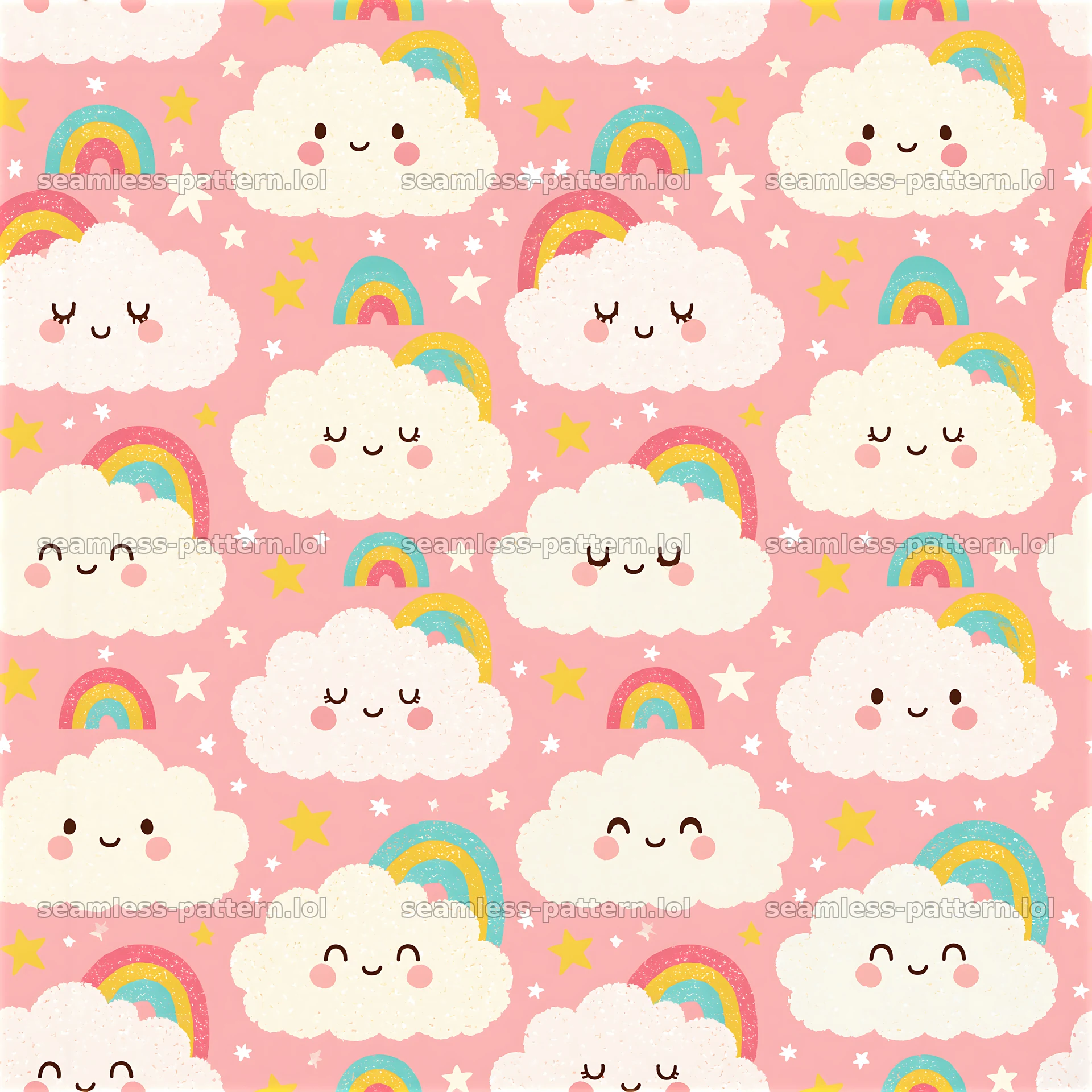 Happy cloud seamless pattern for kids in bright colors — seamless tileable pattern at 8192x8192