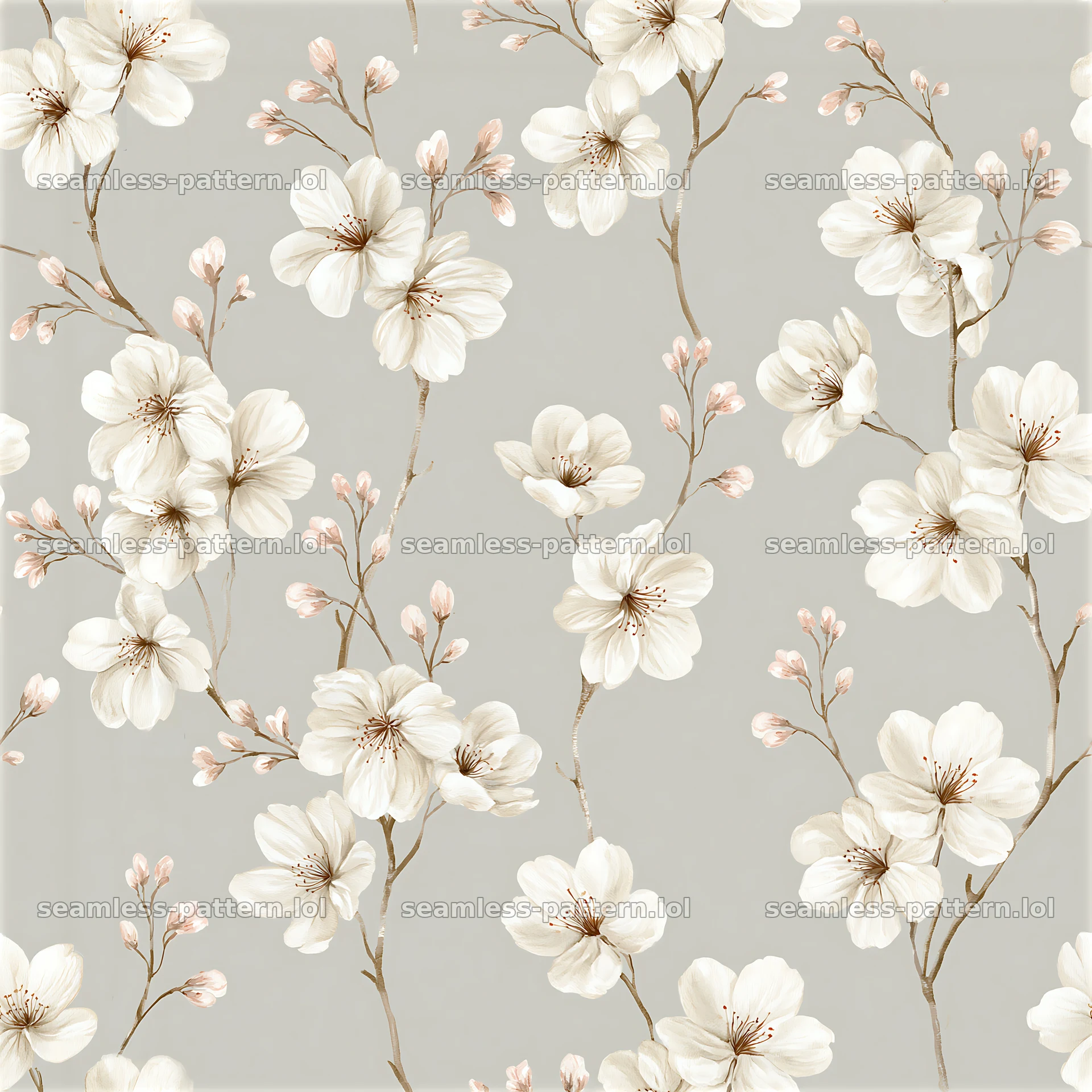 Seamless watercolor wedding pattern with light floral elements — seamless tileable pattern at 8192x8192