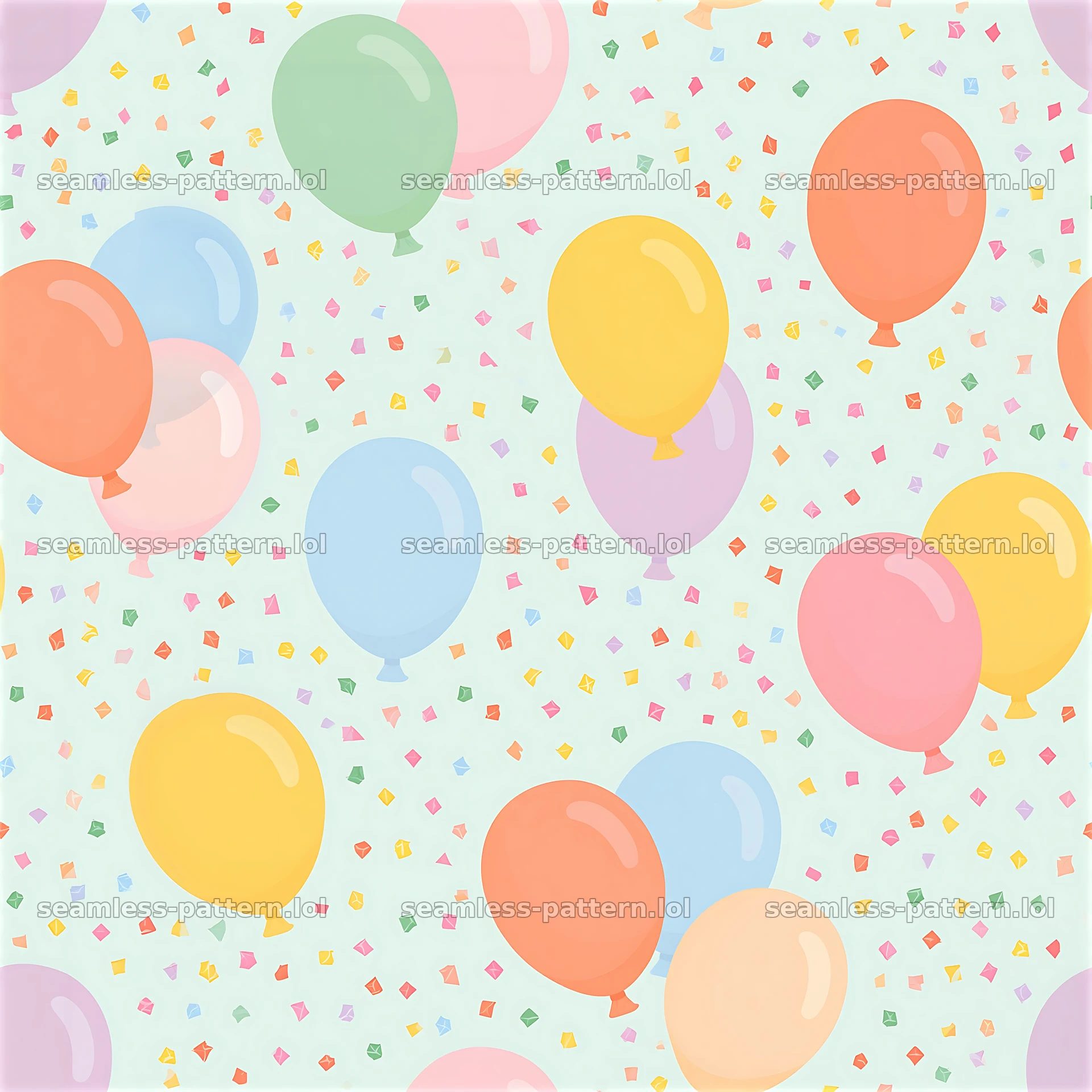 Seamless pattern of colorful balloons and confetti — seamless tileable pattern at 8192x8192