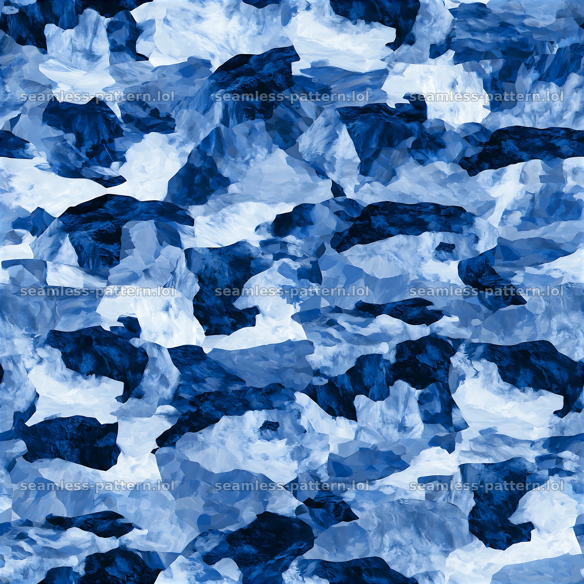 Repeating blue camouflage marble texture in rich shades of navy and azure — seamless tileable pattern at 8192x8192