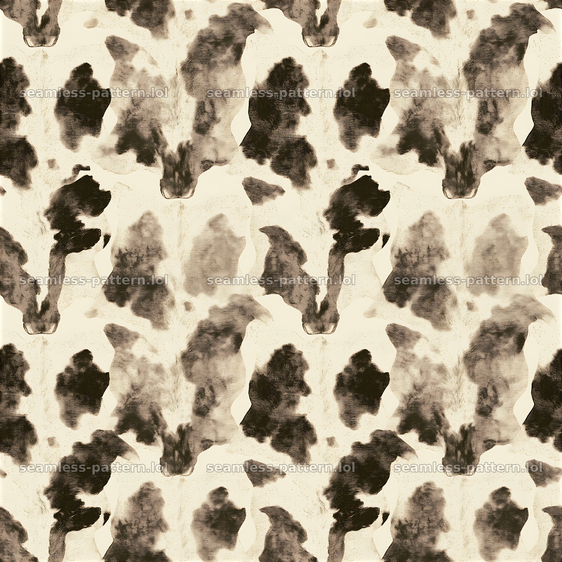 Seamless illustrated cowhide pattern with dark and light spots — seamless tileable pattern at 8192x8192