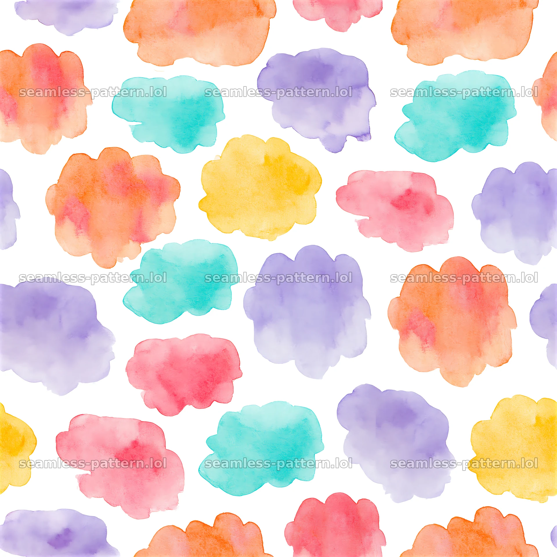 Bright watercolor blotches seamless pattern in various colors — seamless tileable pattern at 8192x8192
