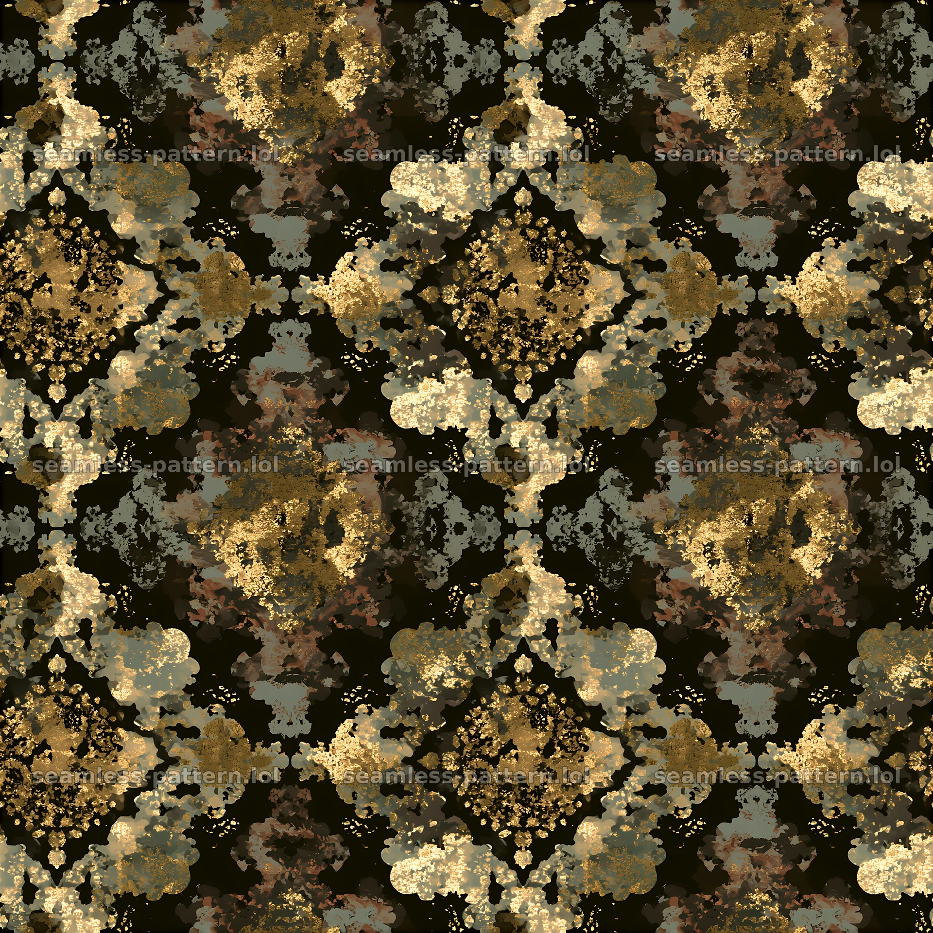 Golden spotted camouflage tileable pattern in earth tones — seamless tileable pattern at 8192x8192