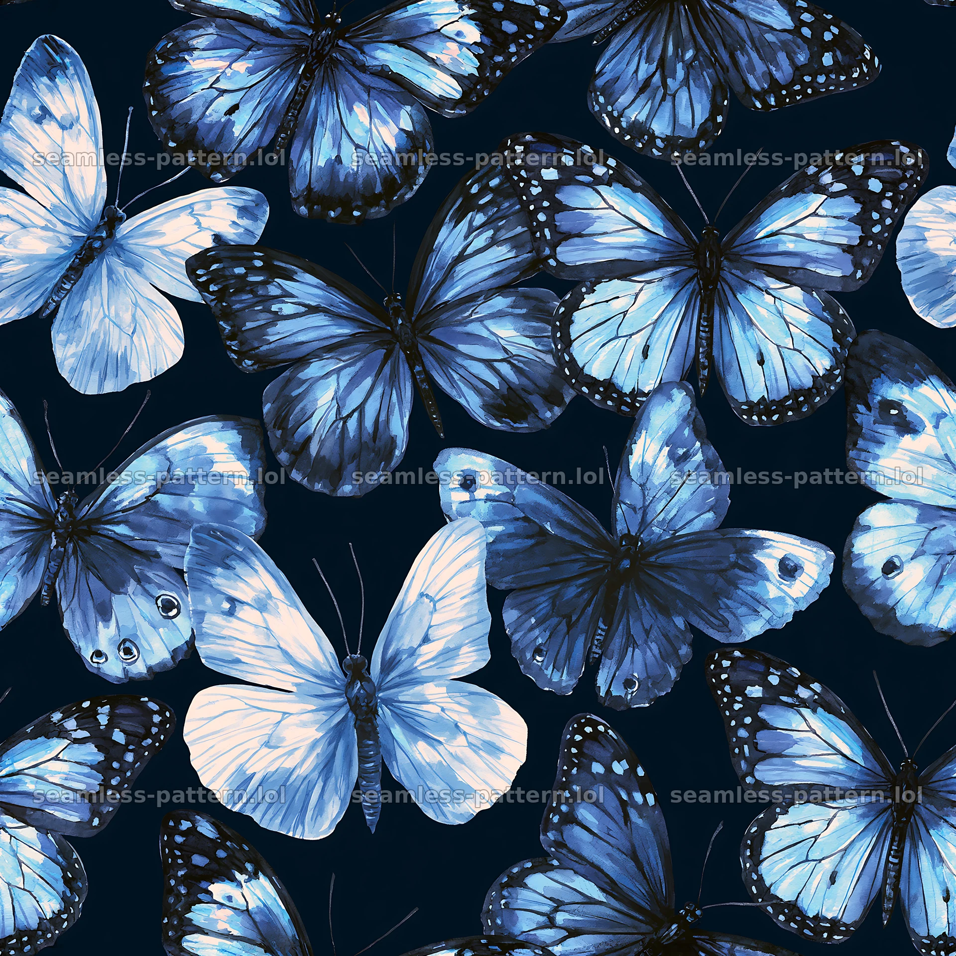 Hand drawn butterfly seamless pattern on dark background — seamless tileable pattern