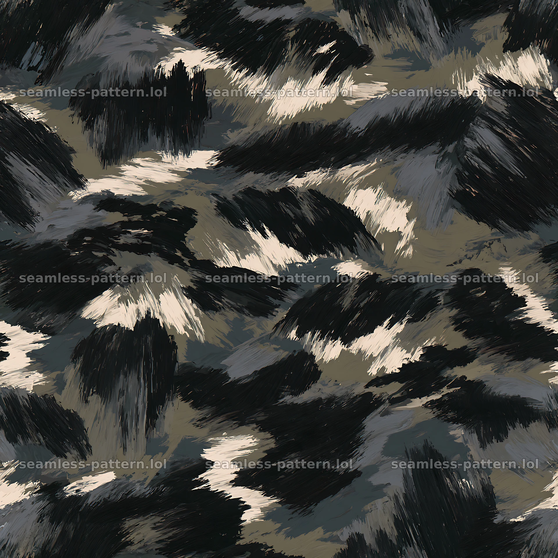Seamless black camouflage brushstroke pattern design for textiles — seamless tileable pattern