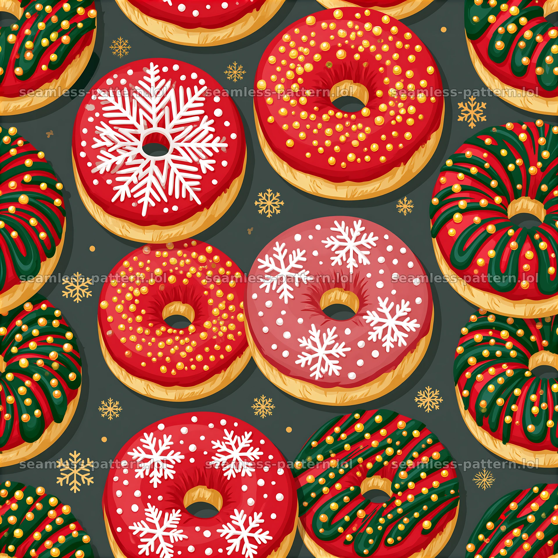 Colorful Christmas seamless pattern with festive donuts — seamless tileable pattern at 8192x8192