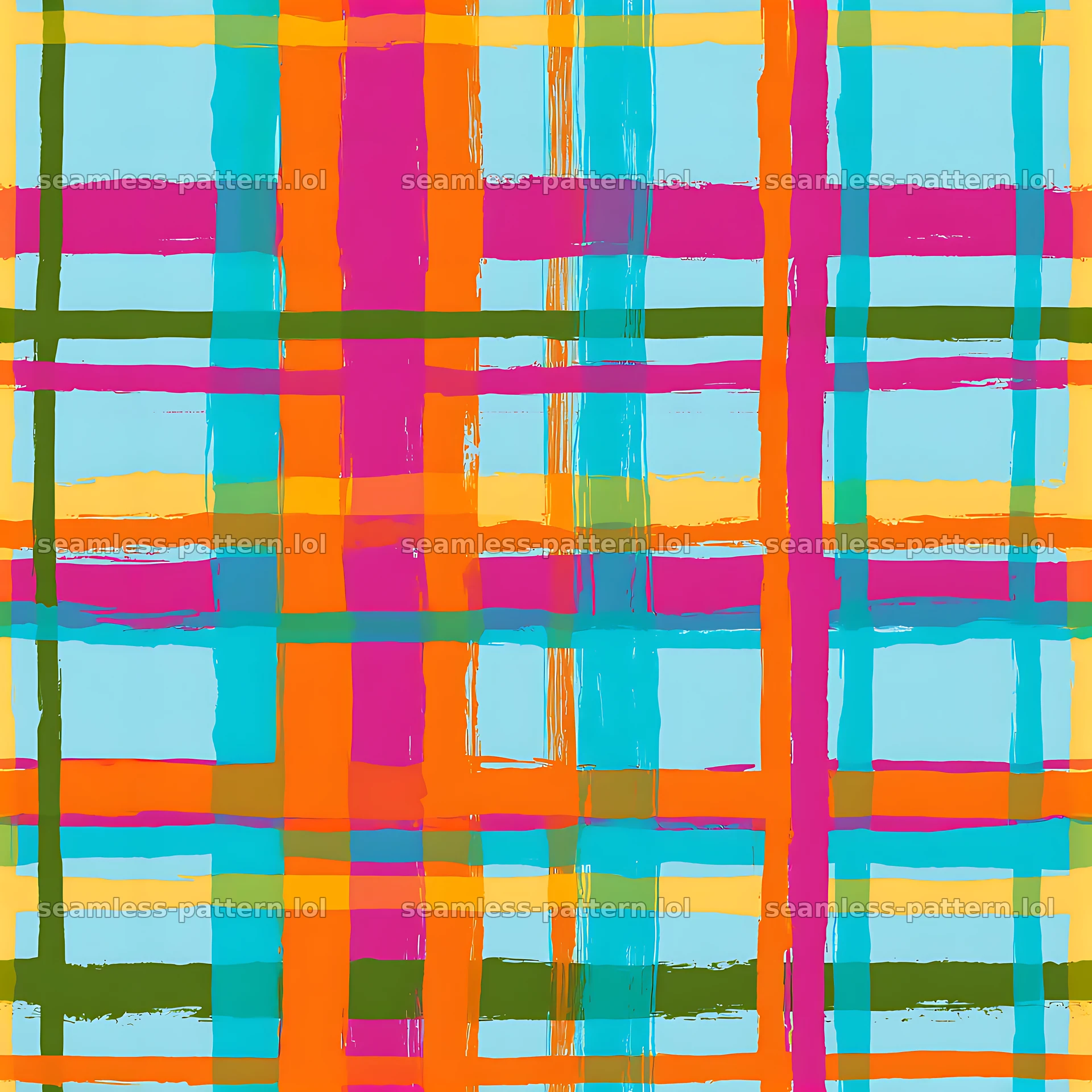 Colorful plaid seamless pattern with bright colors and bold lines — seamless tileable pattern at 8192x8192