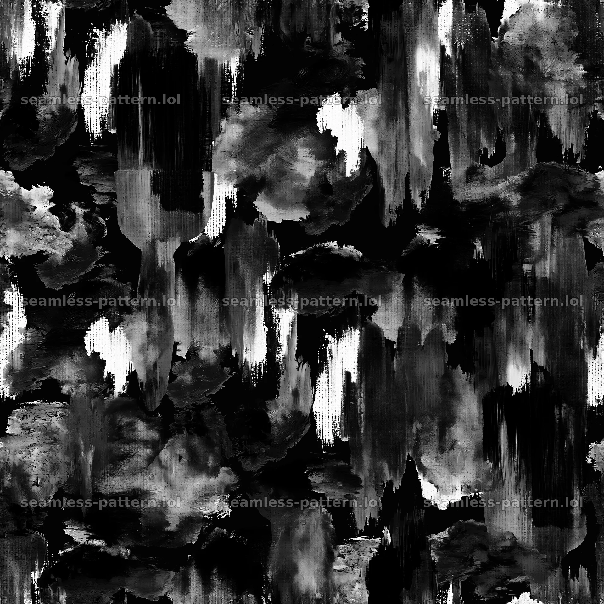 Seamless watercolor camouflage brushstroke pattern in black and white — seamless tileable pattern