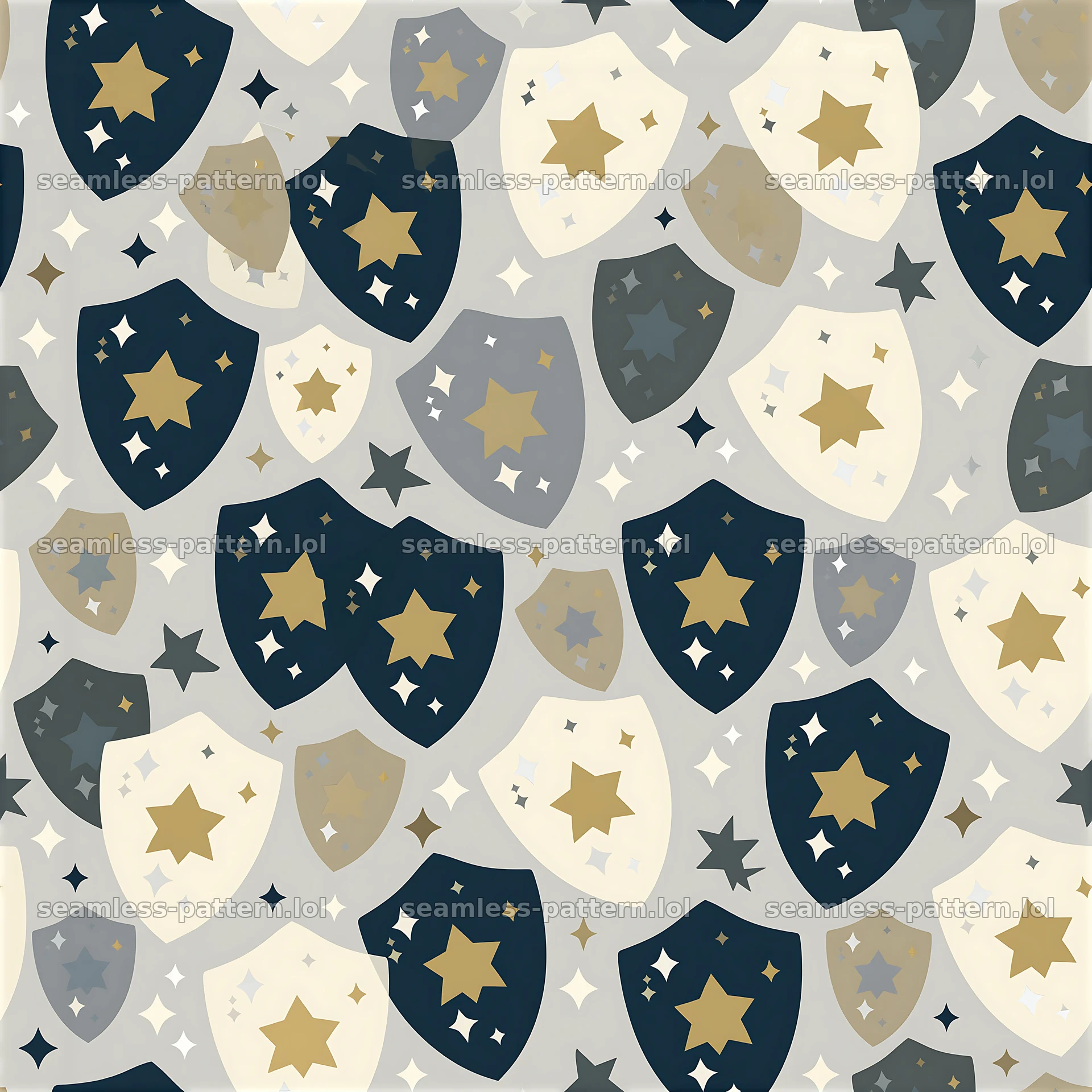 Seamless police shield pattern with stars in varied colors and shapes — seamless tileable pattern at 8192x8192
