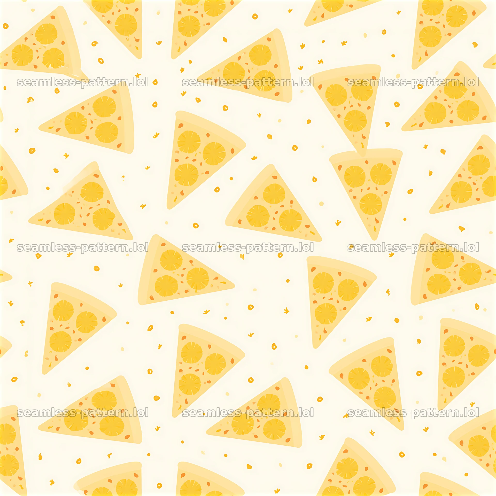 Seamless pineapple pizza pattern with slices on a light background — seamless tileable pattern at 8192x8192