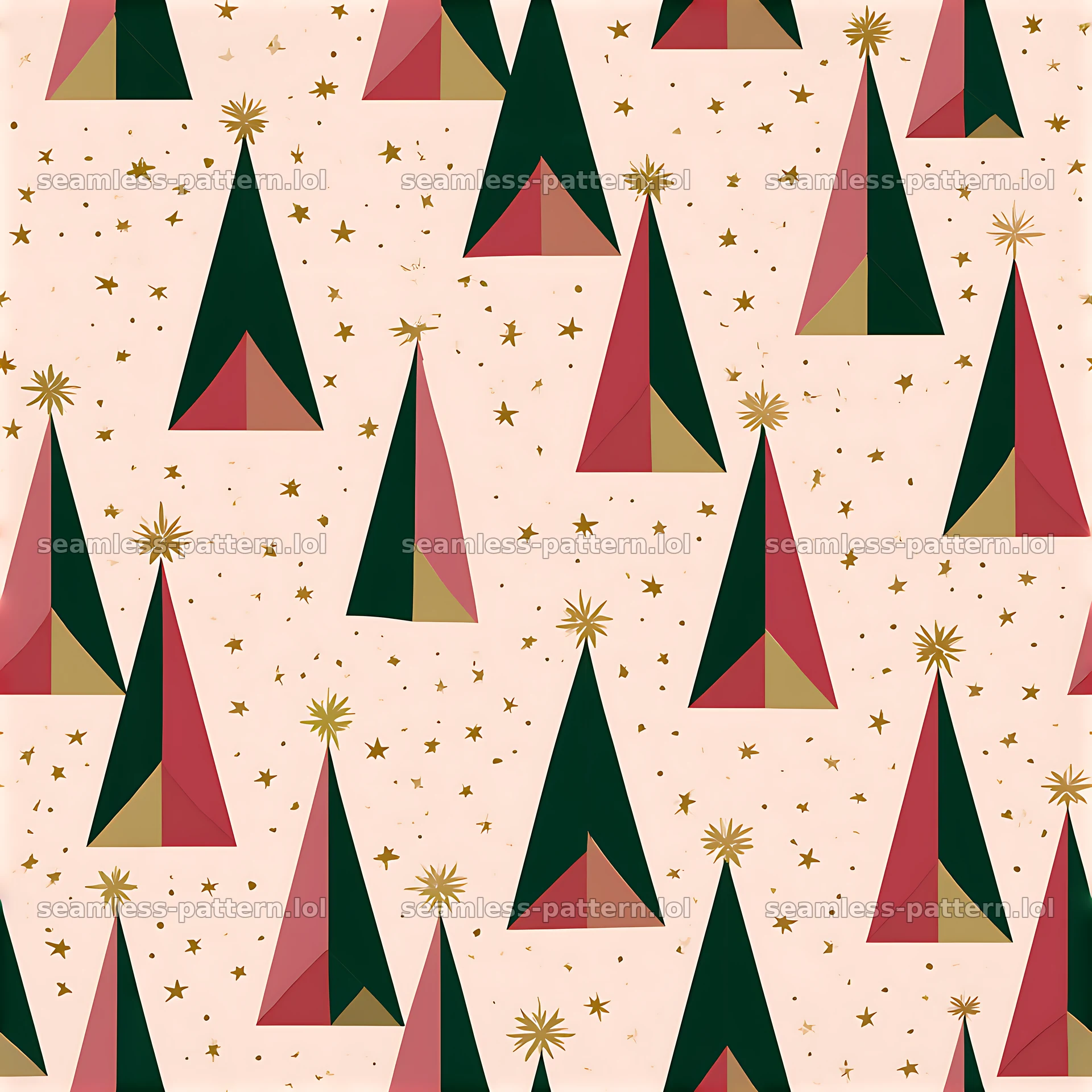 Repeating Christmas tree pattern with stars and geometric shapes — seamless tileable pattern at 8192x8192