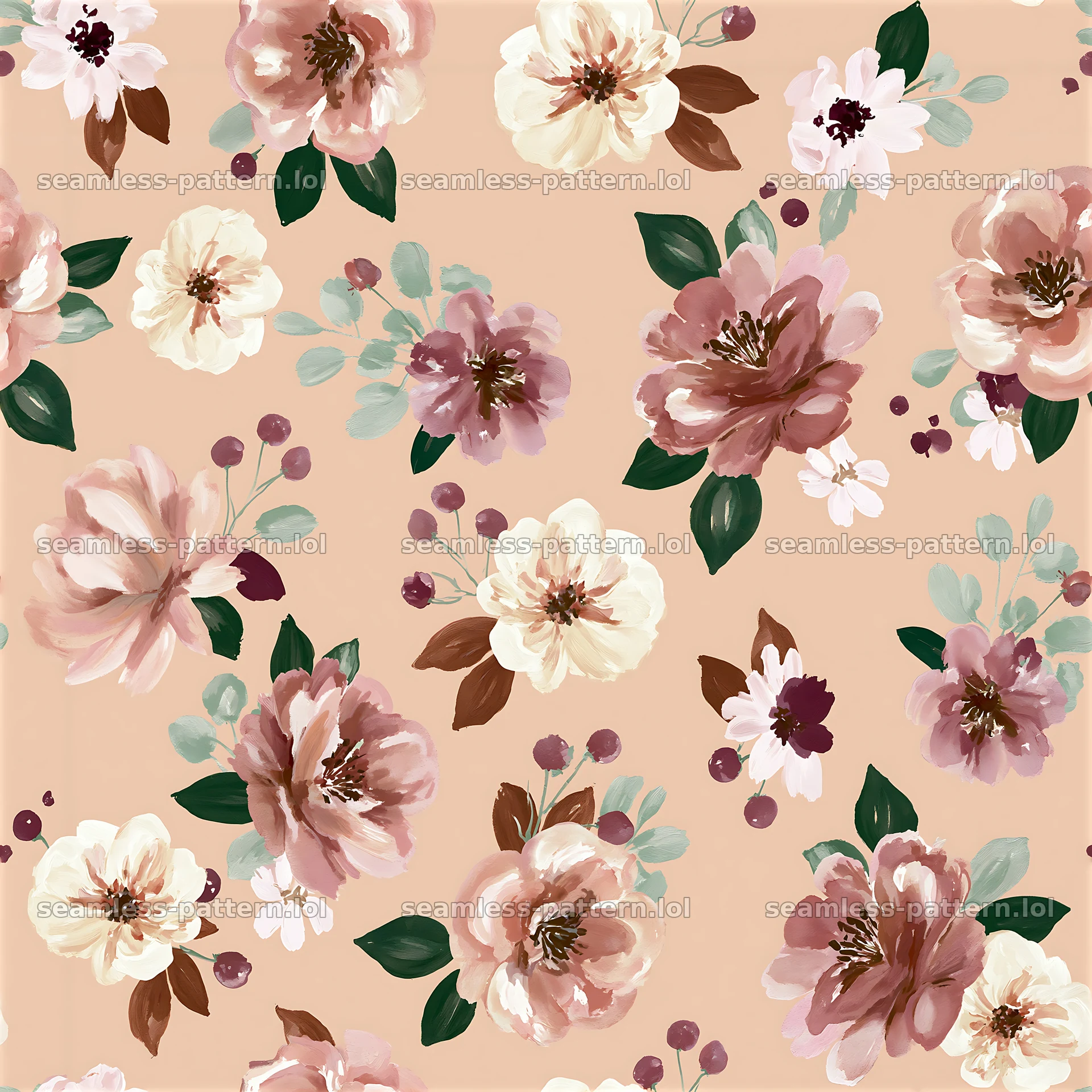 Repeat watercolor scattered flower pattern on light background — seamless tileable pattern at 8192x8192