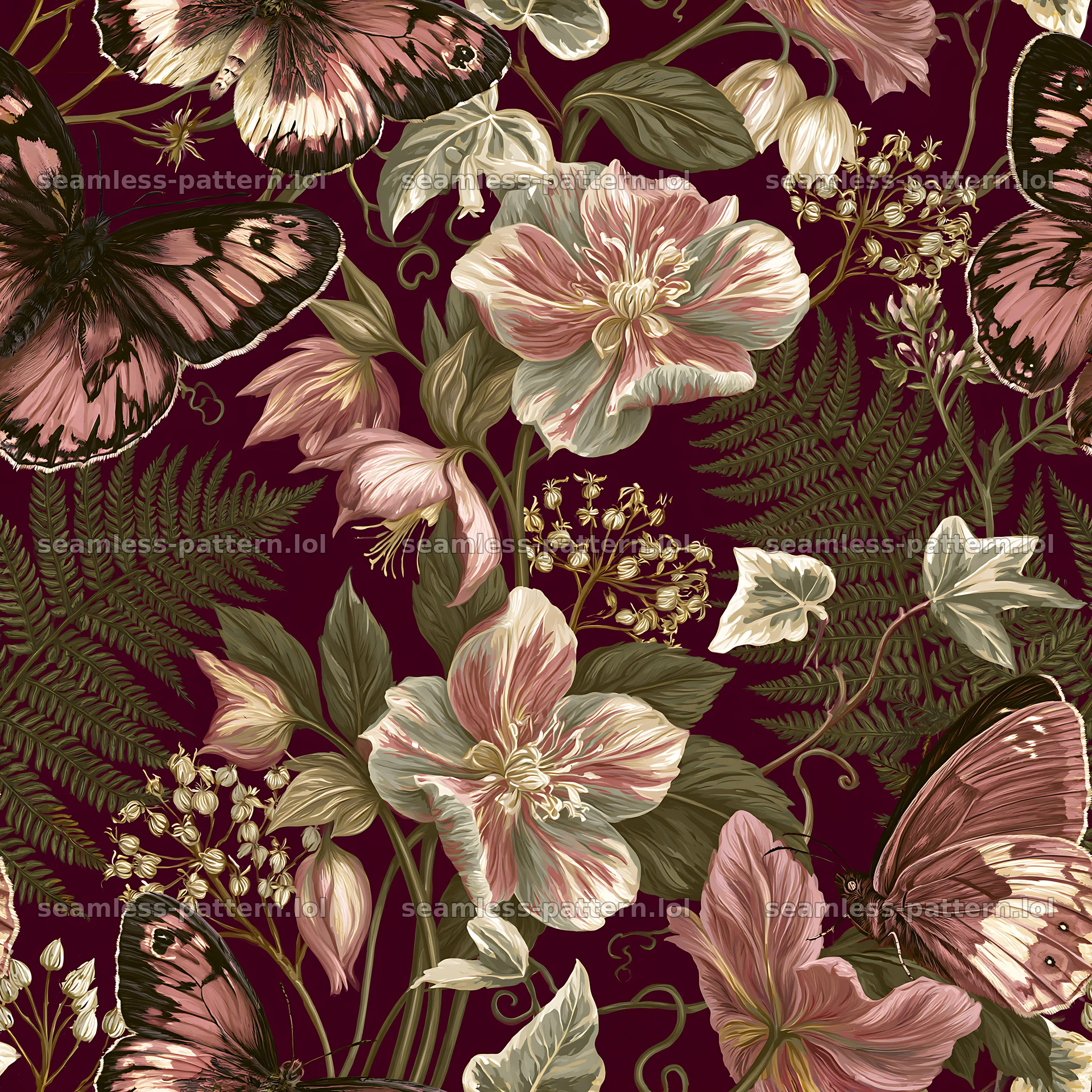 Fairy garden butterfly seamless pattern in rich colors — seamless tileable pattern