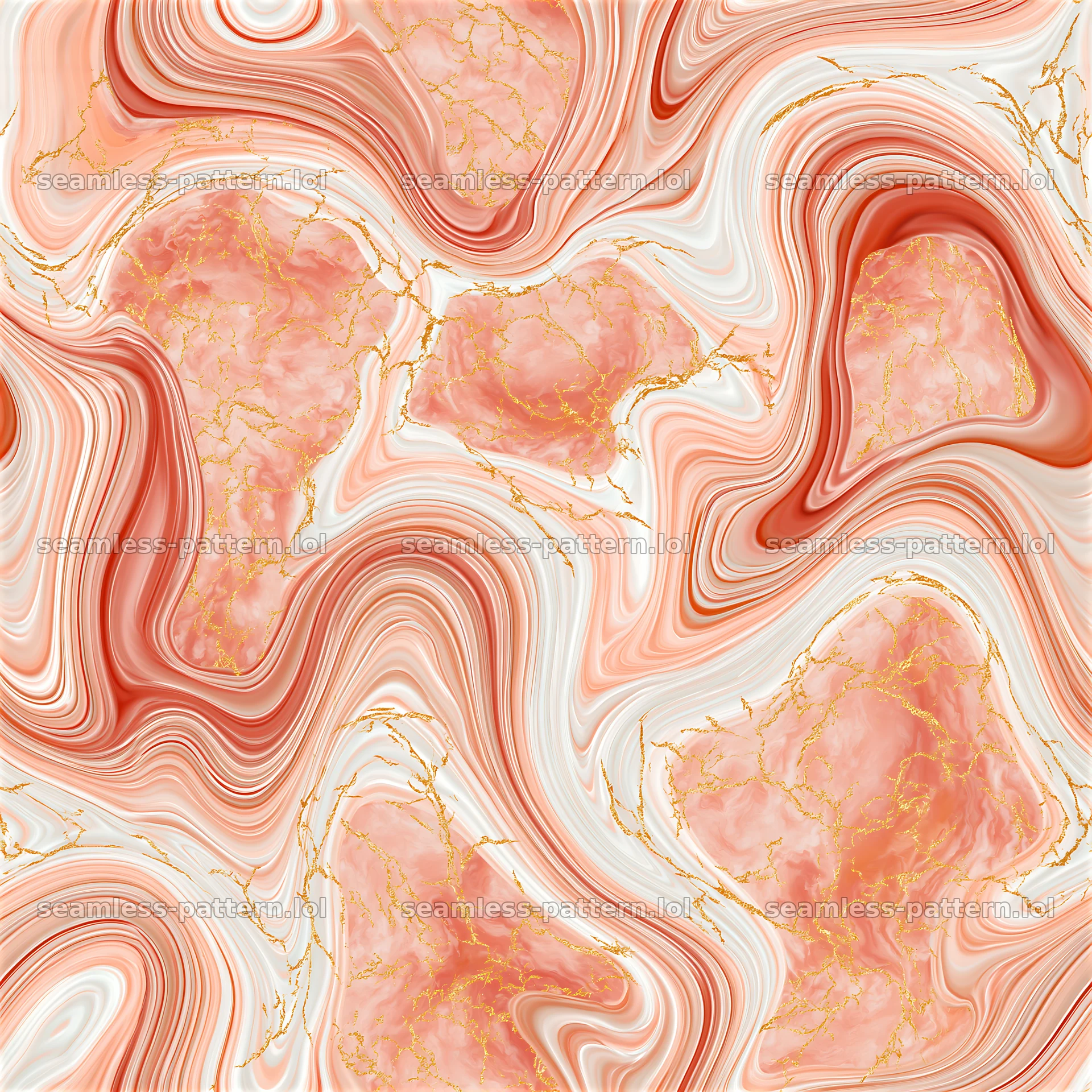 Seamless fluid marble repeat pattern with gold veining in pink tones — seamless tileable pattern at 8192x8192