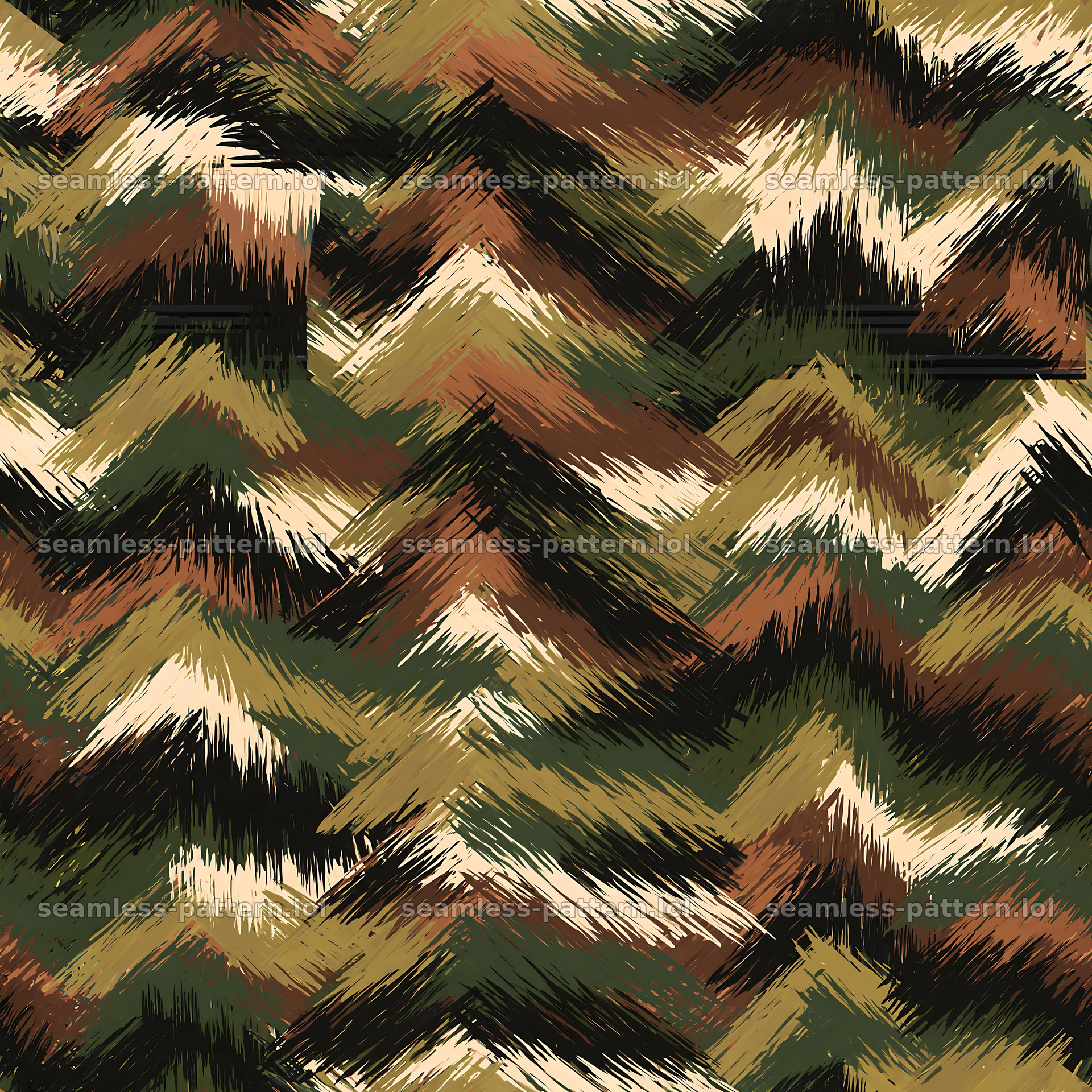 Seamless military camouflage brushstroke pattern in earthy tones — seamless tileable pattern
