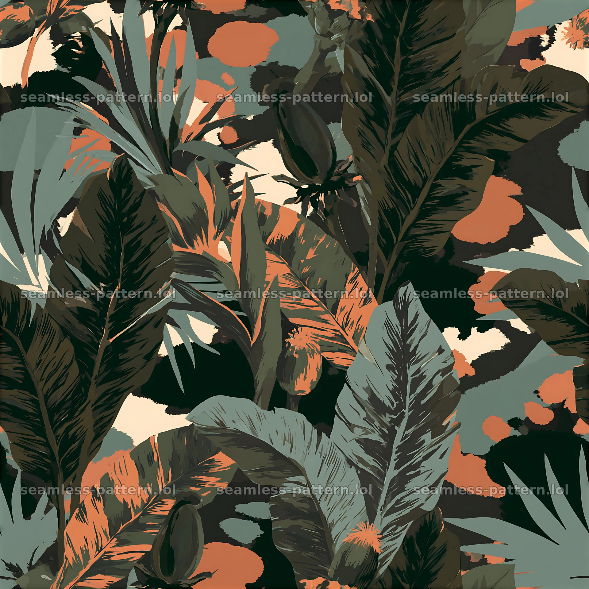 Tileable tactical camouflage pattern with foliage and earth tones — seamless tileable pattern at 8192x8192