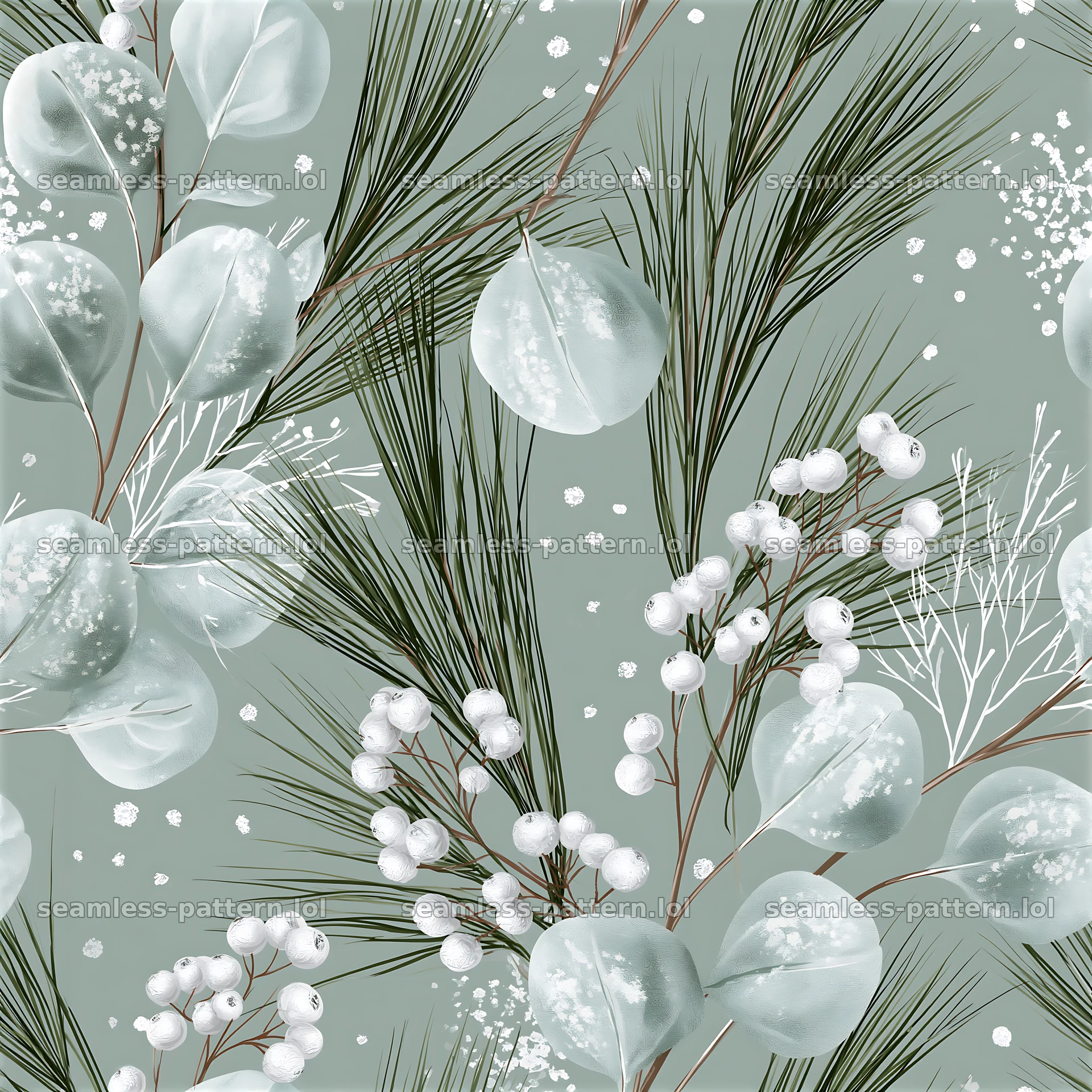 Seamless Christmas packaging pattern with winter foliage — seamless tileable pattern at 8192x8192