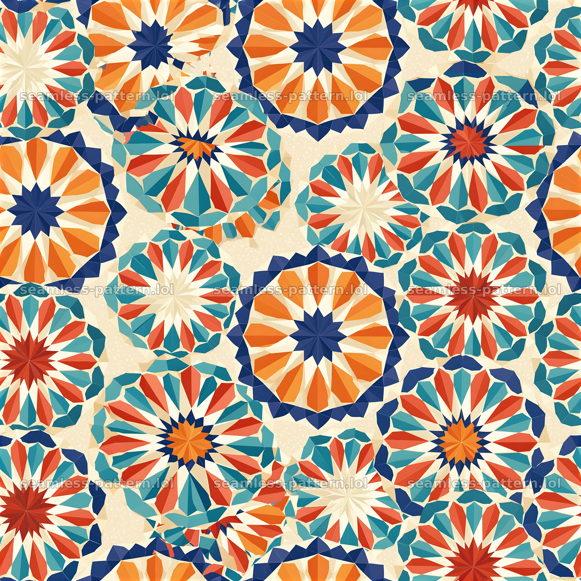 Colorful star seamless pattern with geometric shapes in vibrant colors — seamless tileable pattern at 8192x8192