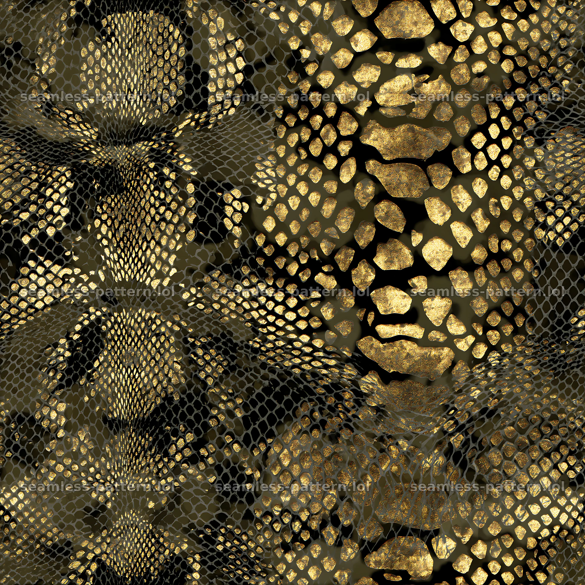 Golden reptile camouflage seamless texture with gold patterns — seamless tileable pattern at 8192x8192