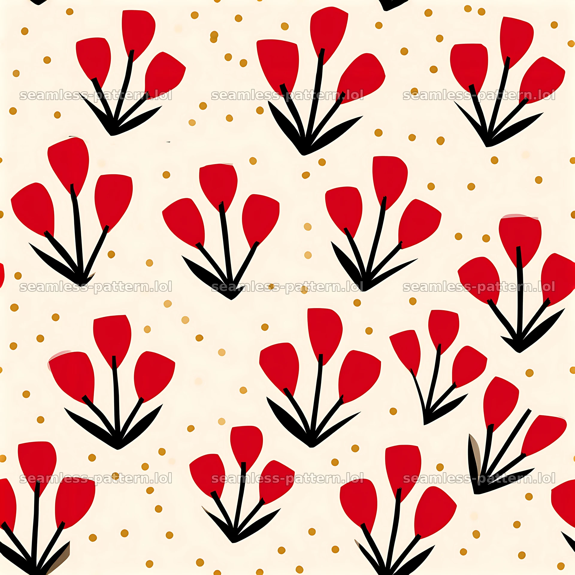 Wildflower black red gold repeating pattern features bold flowers — seamless tileable pattern at 8192x8192