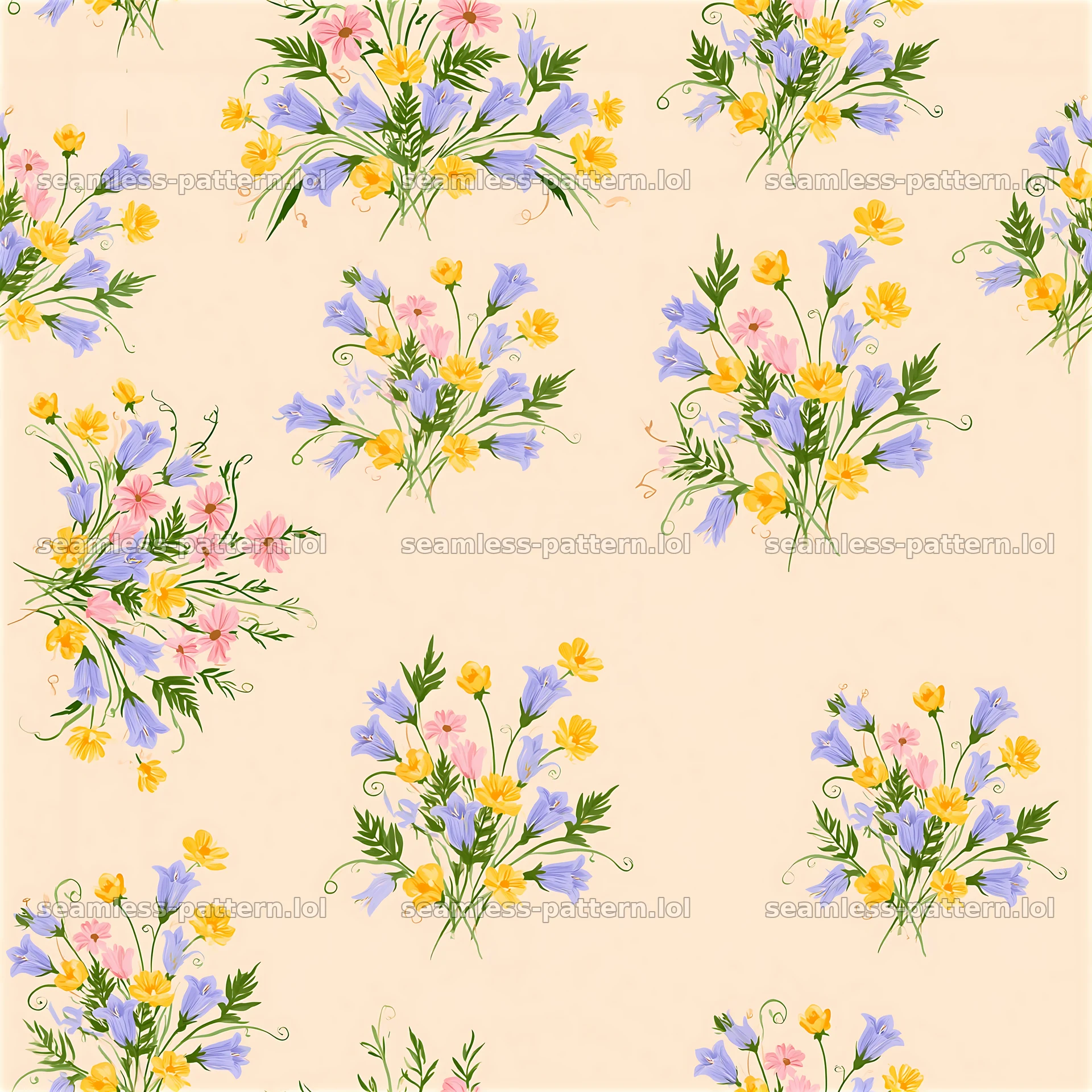 Flower cluster seamless pattern in soft colors — seamless tileable pattern at 8192x8192