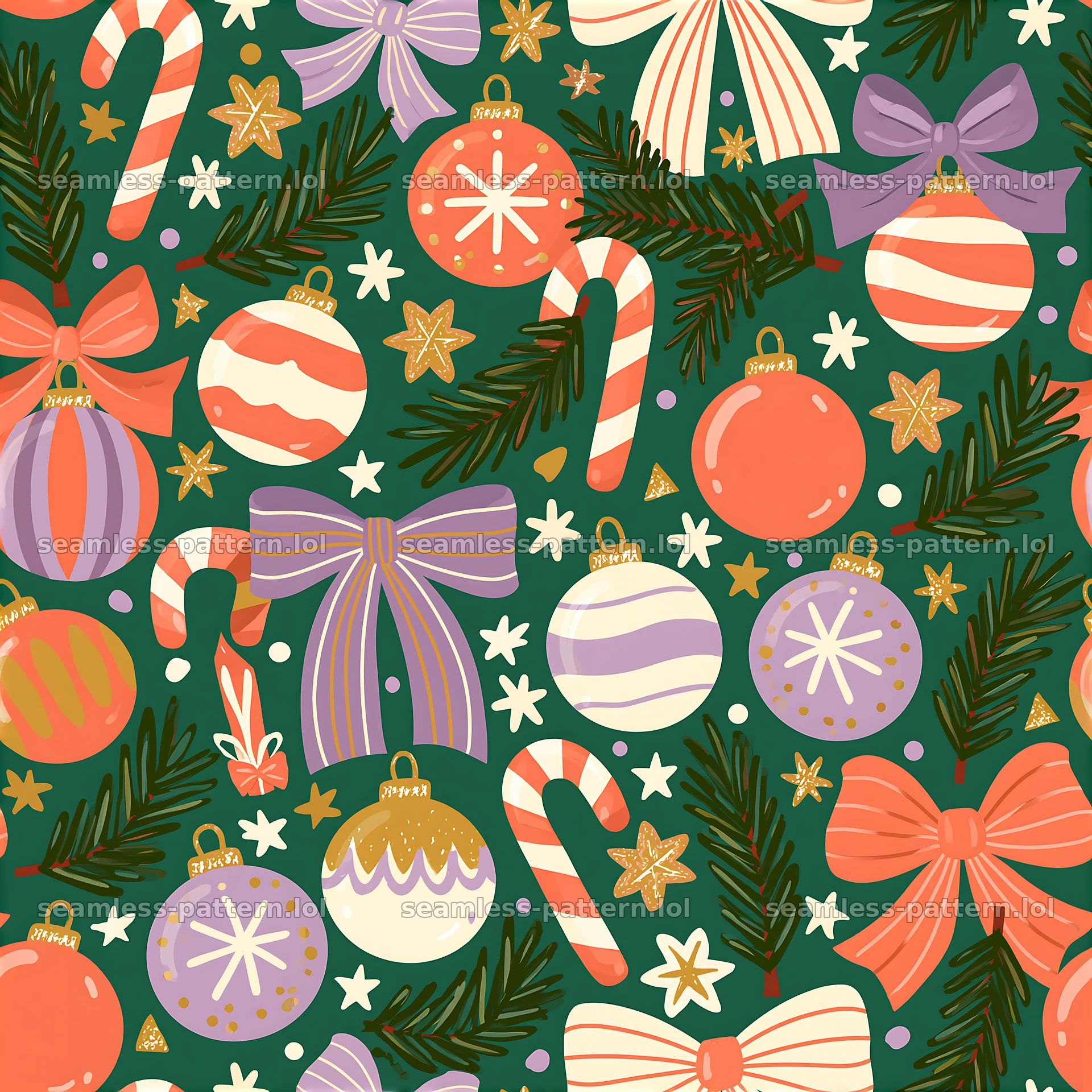 Colorful Christmas seamless pattern with retro holiday motifs — seamless tileable pattern at 8192x8192