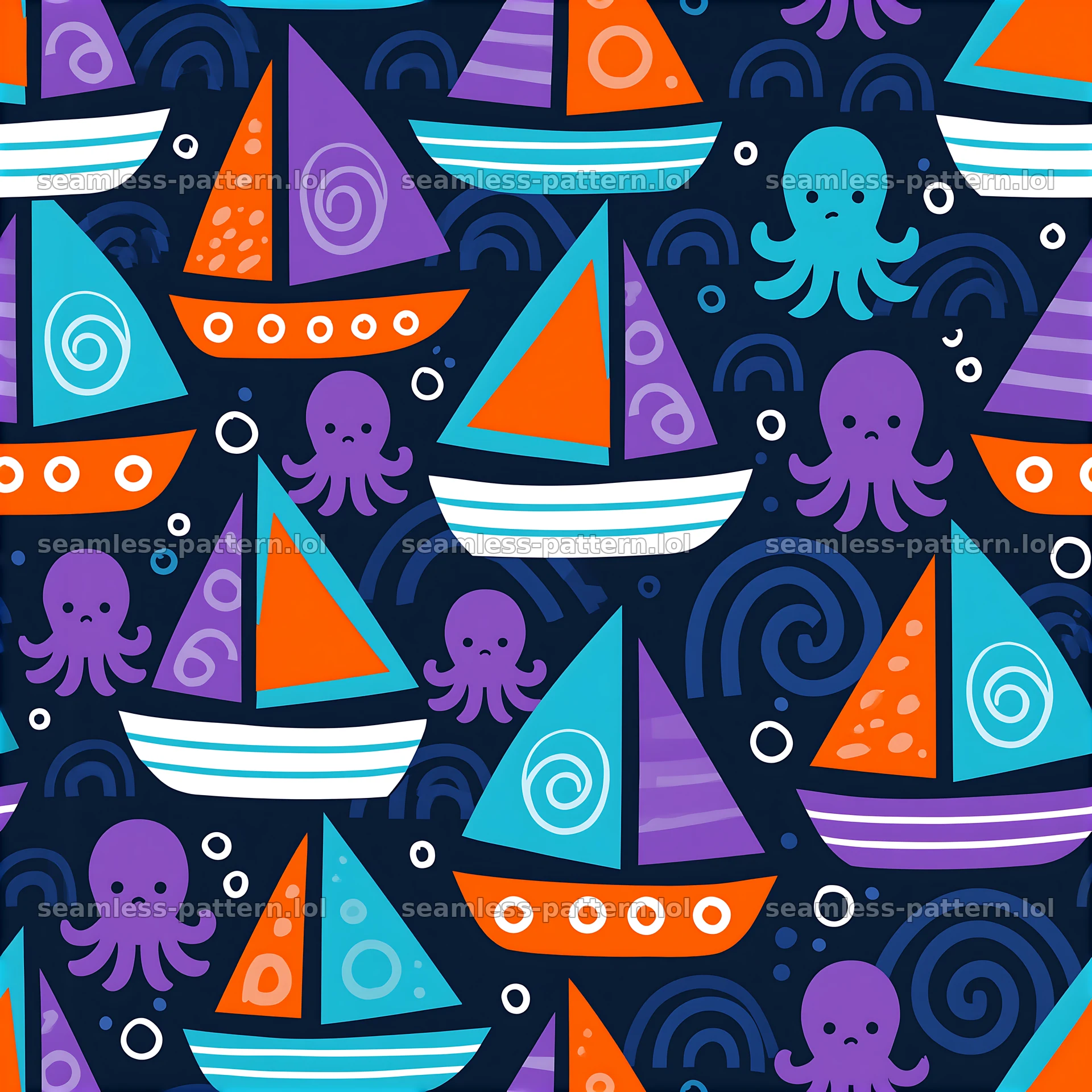 Cute sailboat seamless pattern for kids with colorful designs — seamless tileable pattern at 8192x8192