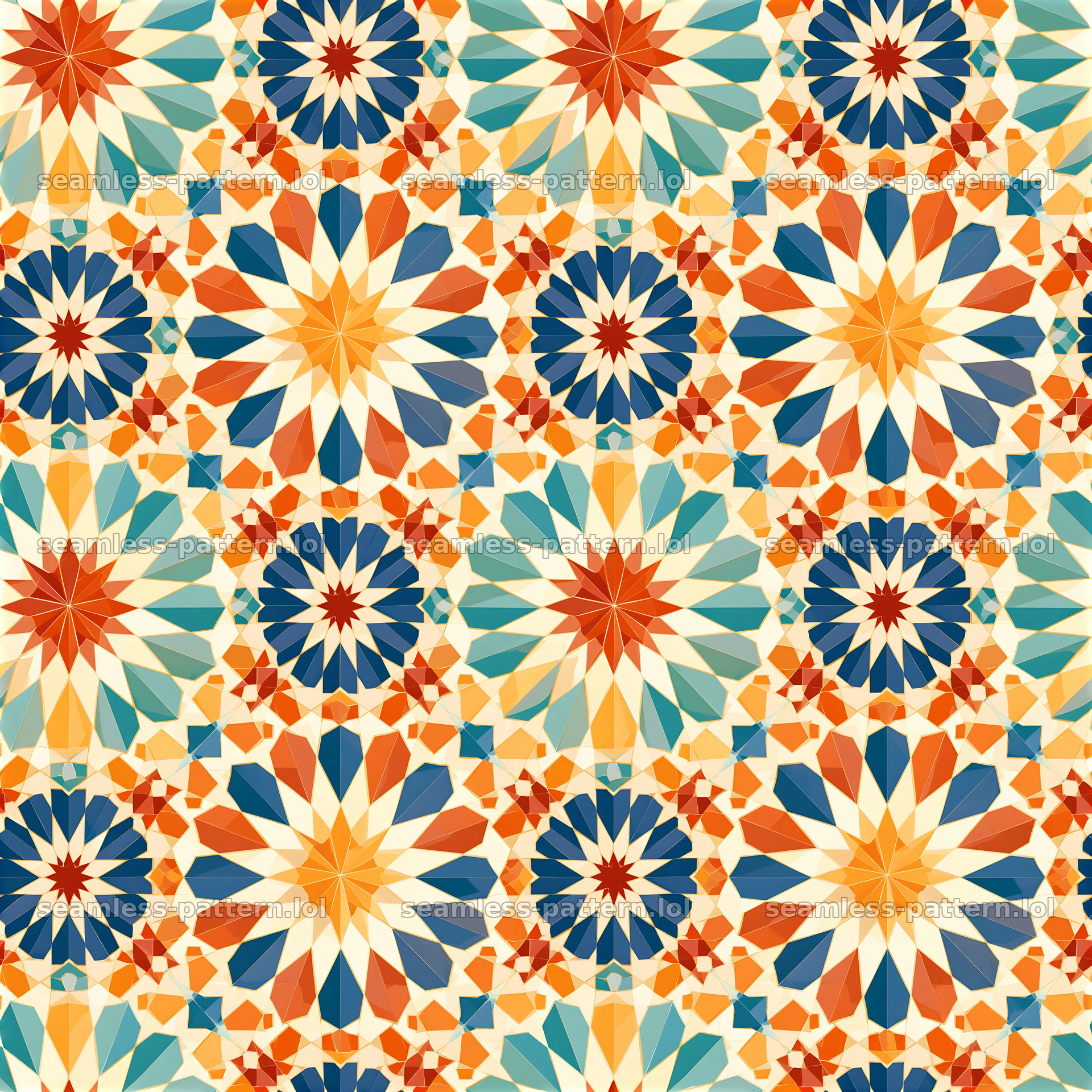 Colorful star seamless pattern showcasing geometric shapes and vibrant colors — seamless tileable pattern at 8192x8192