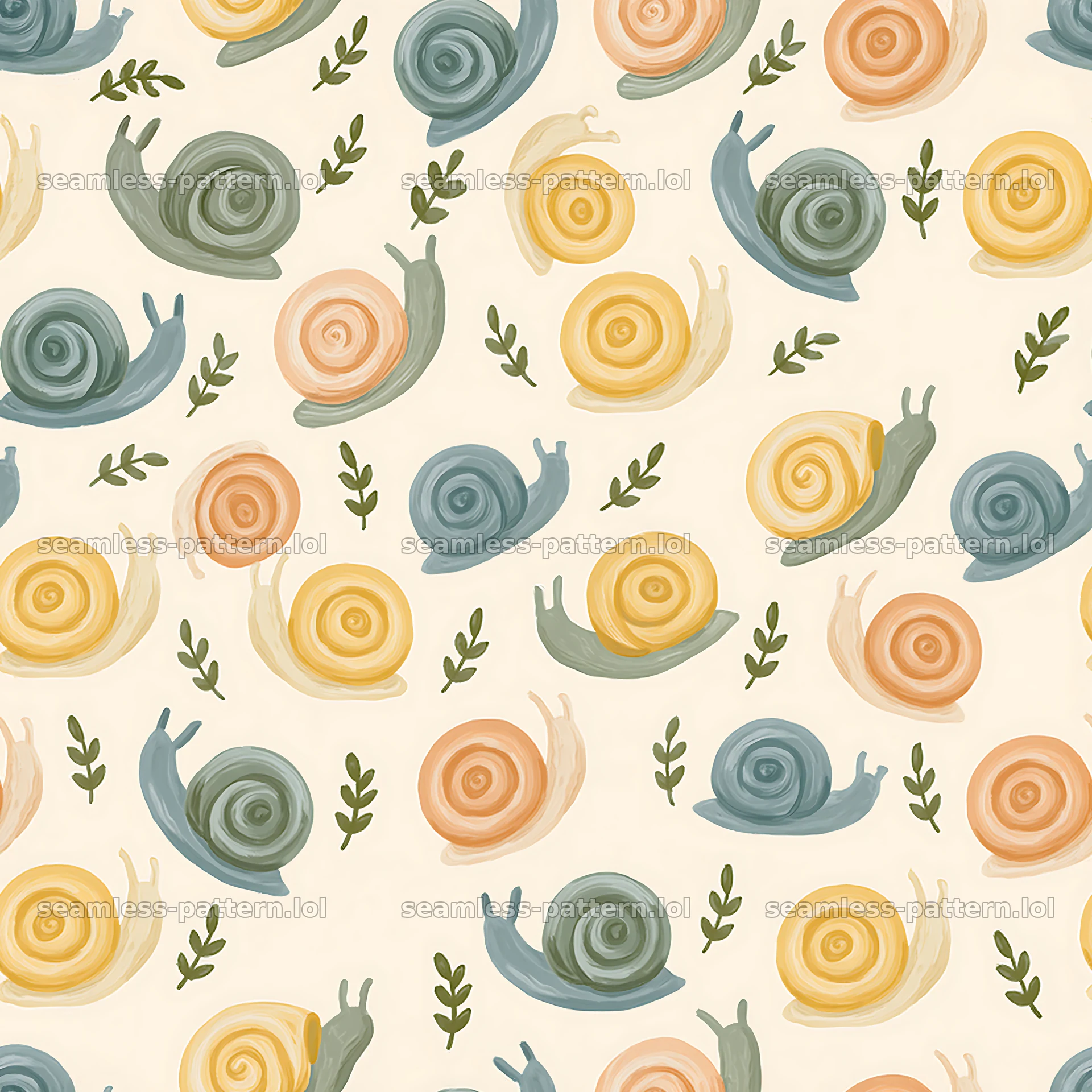 Seamless snail pattern for nursery fabric with colorful motifs — seamless tileable pattern